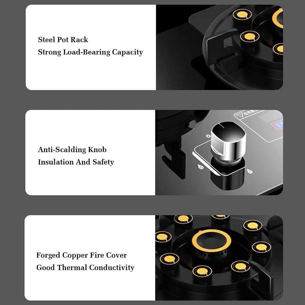 Gas Stove with 1 Burner,5.2KW Camping Gas Cooker,Kitchen Counter Top Stove,Tempered Glass Cast Iron Pot Rack,with Flameout Protection,for Home Kitchen(LPG)