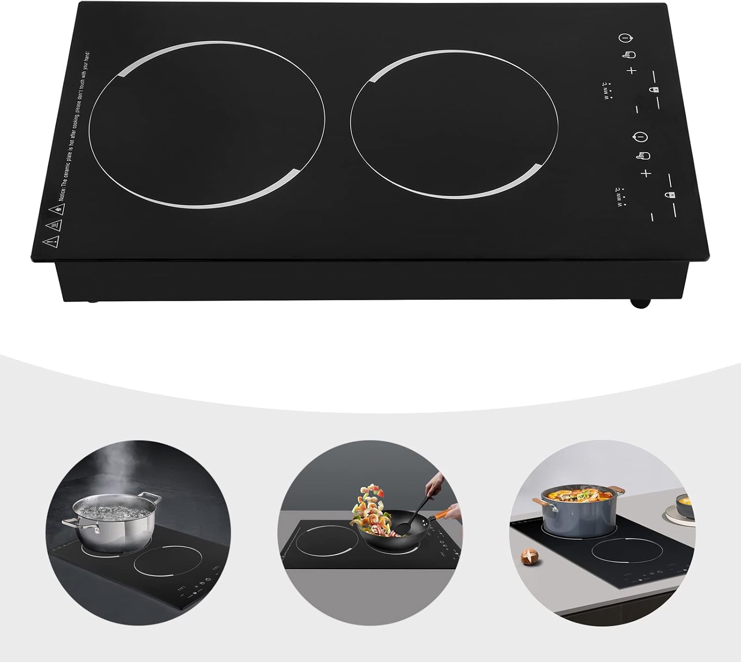 Double Induction Cooktop,Portable Induction Cooker with 2 Burner Independent Control,9 Power Levels,Temperature Adjustment,2 Hour Timer,with Plug,110V-120V
