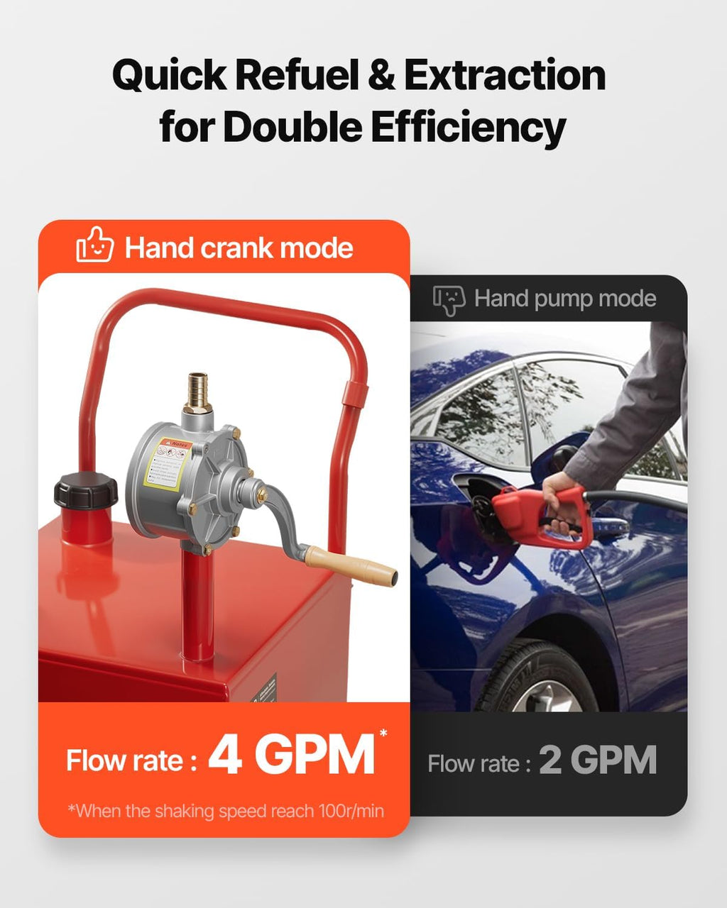 VEVOR 20 Gallon Transfer Tank, Diesel Tank with Manual Transfer Pump, Diesel Storage Tank with 2 Wheels & 10 ft Hose, Transfer Container for Cars, Lawn Mowers, ATVs, Boats, More, Red