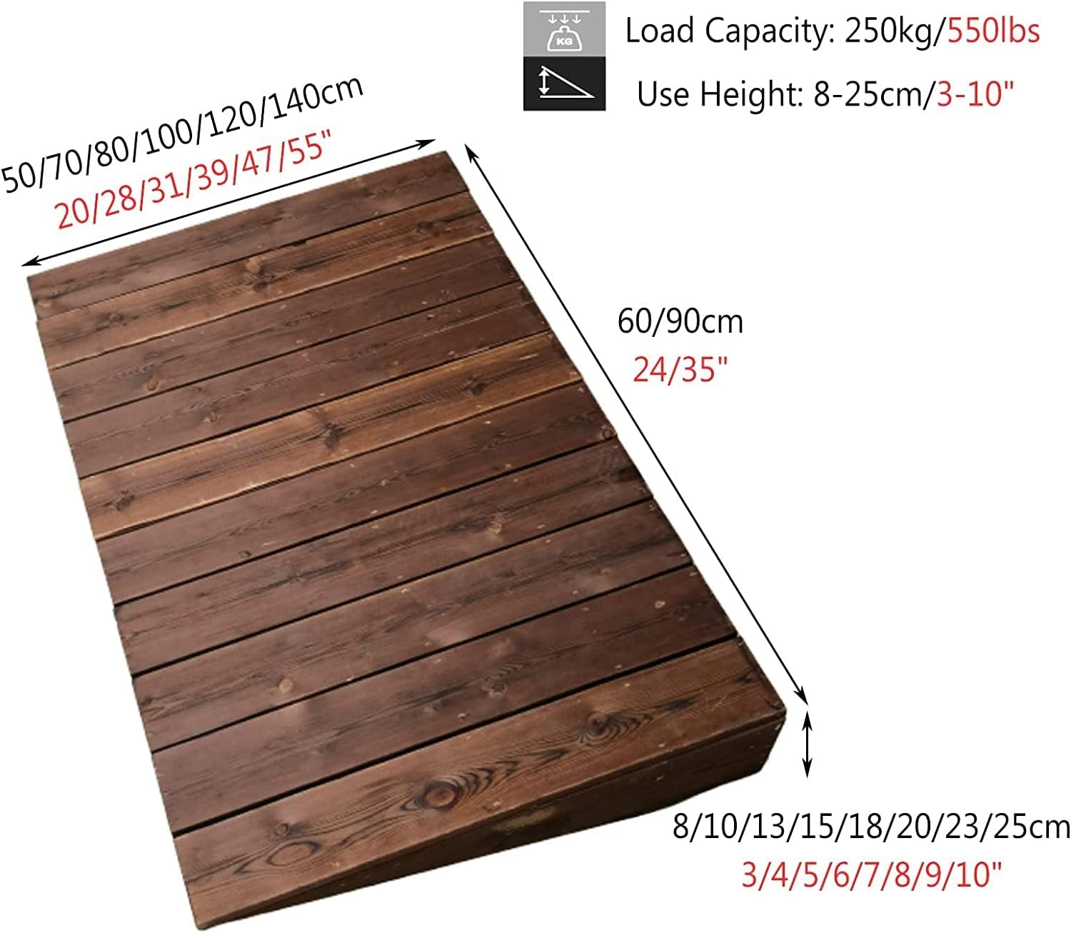GUENZO Threshold Ramp, Rampsfor Sweeper Walkers Wheelchairs, Threshold Ramp Wooden for Home/Front Door/Yard/Doorways, 3-10 Inch Rise Entry Anti-Slip Transition Ramp(60x70x23cm (23.6x27.5x9))
