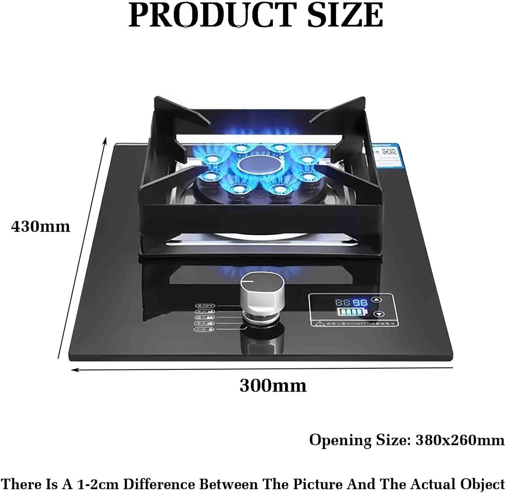Gas Cooker 1 Burner,5.2KW Nine-Chamber Fire Ring Frying Pan,Tempered Glass Cooktop,with Flameout Protection Device,NG/LPG Gas Conversion(NG)