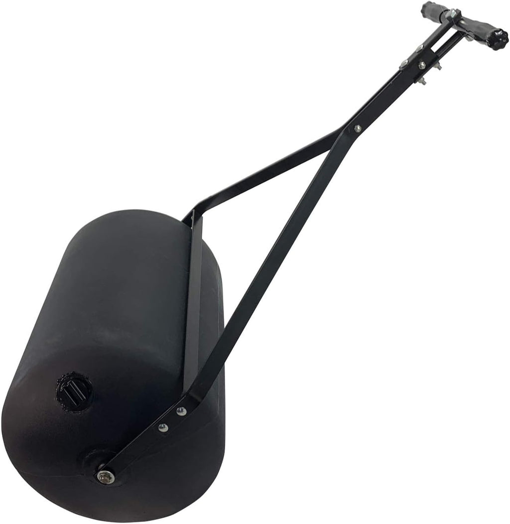 Brinly 270 lb. Combination Push/Tow Poly Lawn Roller with Easy-Turn Tethered Plug, 18 by 24' - Flat Black