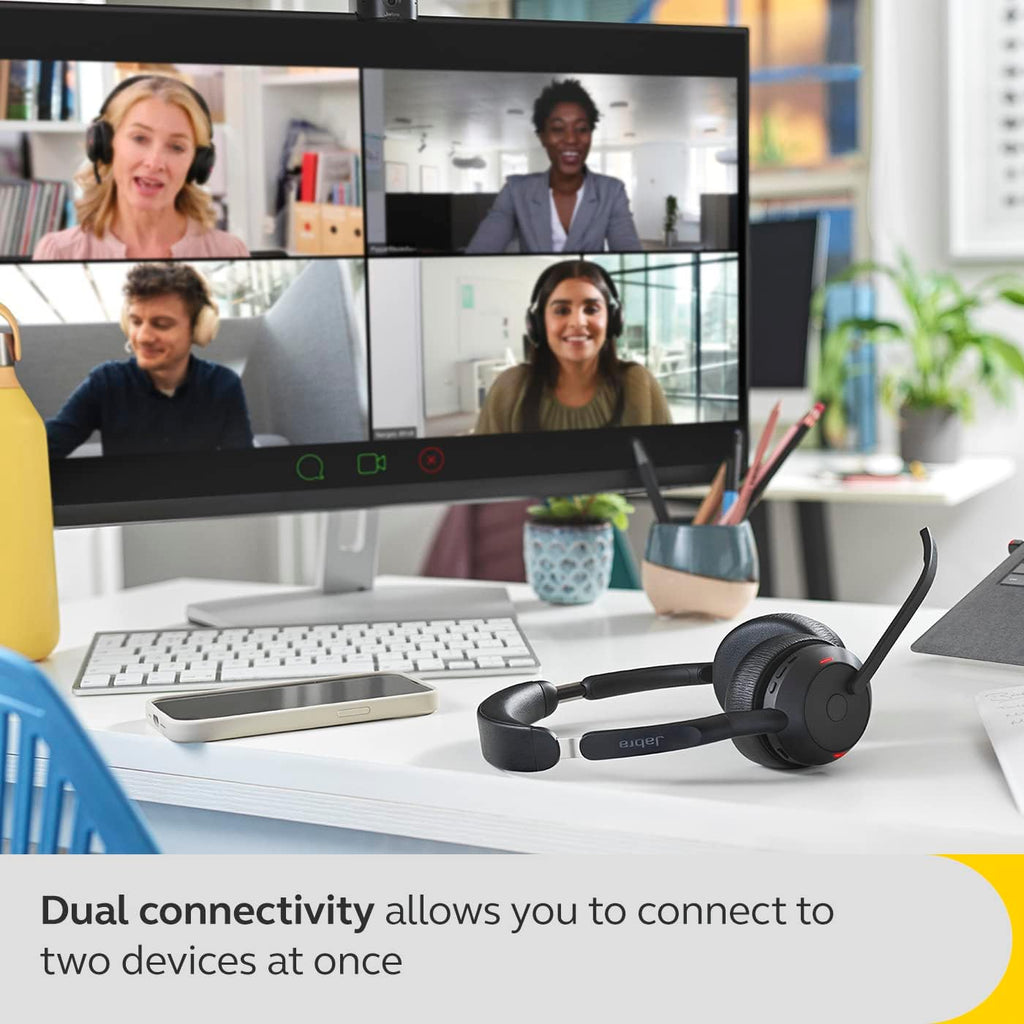 Jabra Evolve2 55 Stereo Wireless Headset - Features AirComfort Technology, Noise-Cancelling Mics & Active Noise Cancellation - Works with UC Platforms Such as Zoom & Google Meet - Black