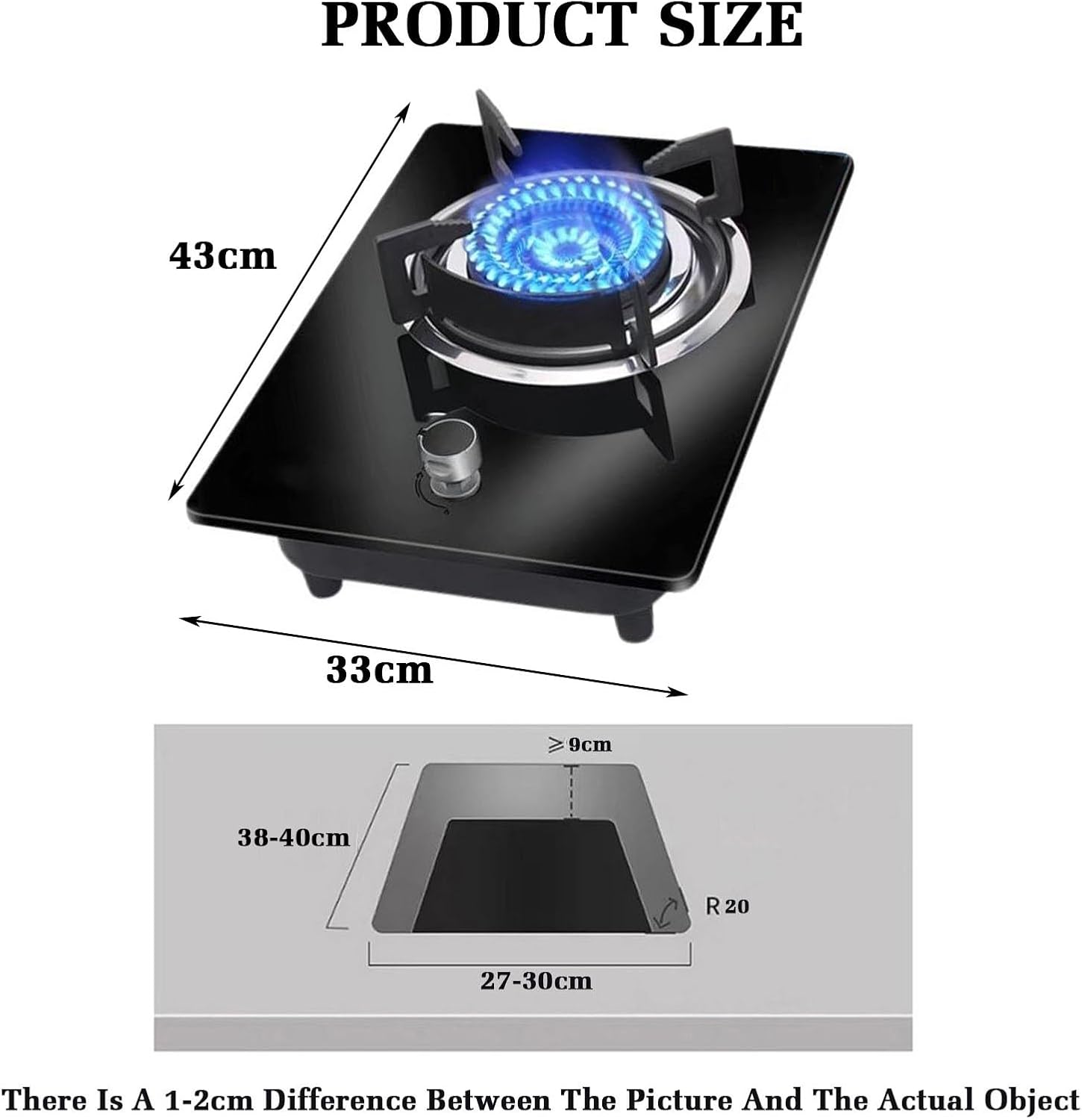 Gas Cooktop 1 Burner,5.2KW Large Fire Ring Wok Burner,Gas/LP Gas Conversion,with Flame Out Protection,for Home Kitchens(LPG)