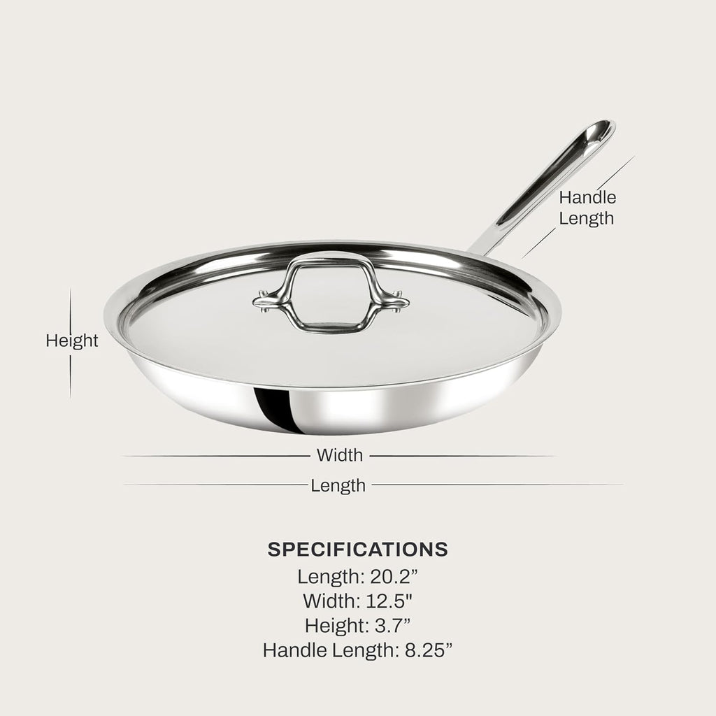 All-Clad D3® Stainless Steel 12 inch Frying Pan With Lid- Made in the USA- The Original Bonded Professional Cookware- Oven Safe & Induction Compatible