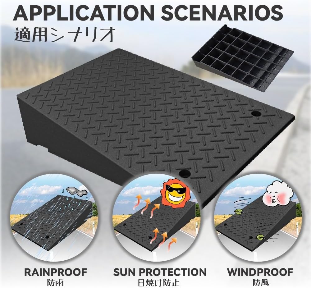 Threshold Ramp Sidewalk Curb Ramps Rubber Kerb Ramp Stairs Slope Ramp Doggy Door Ramp for Car Motorcycle Wheelchairs Scooter Bike Truck Forklifts(19.7x31.5x9.8in)