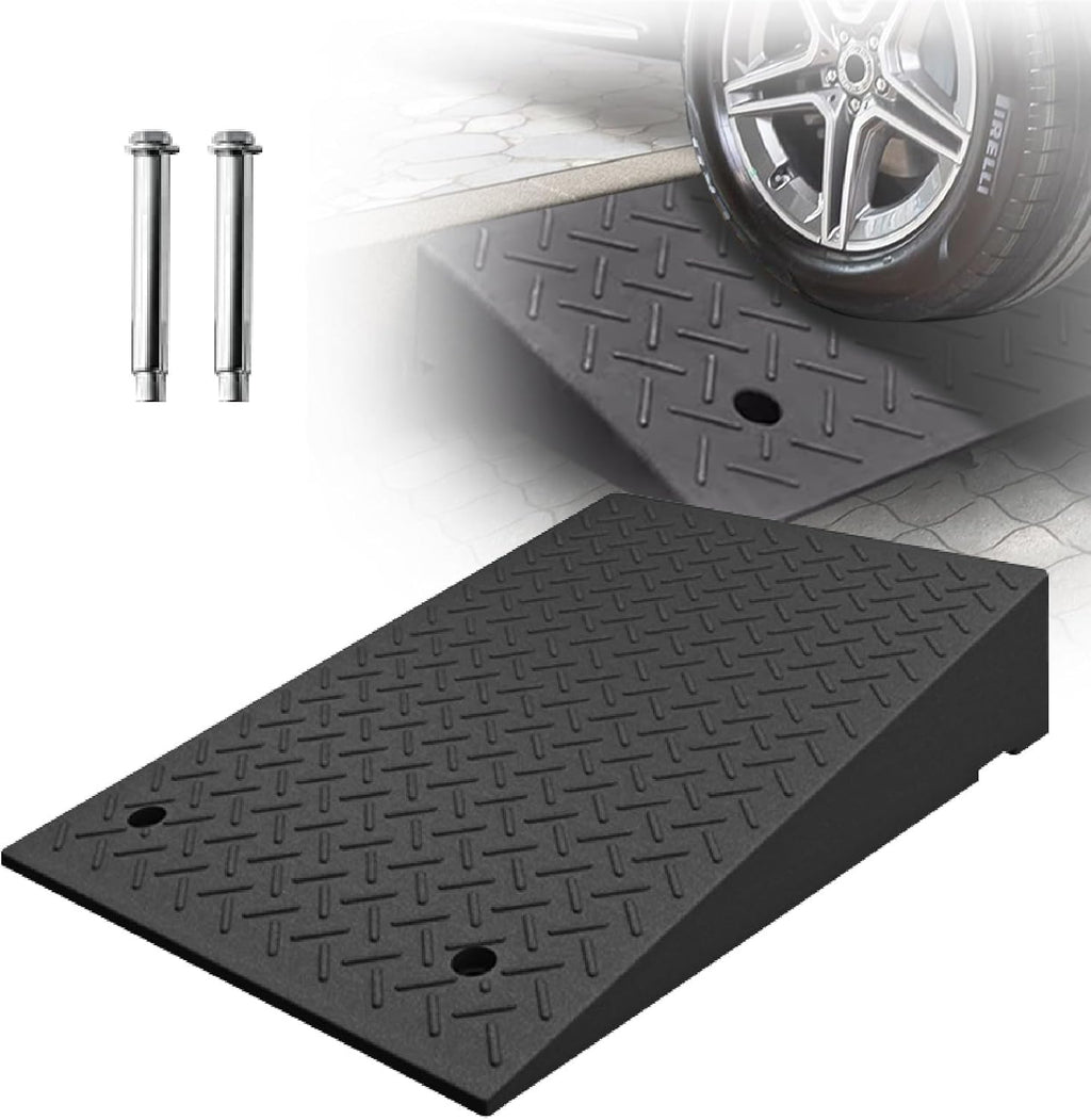 Rubber Curb Ramp Heavy-Duty Threshold Ramps Rise Height Kerb Ramp Driveway Ramps for Car Motorcycle Wheelchairs Bikes Loading Dock Truck Forklifts with Stable Grid Structure(19.7x31.5x9.4in)