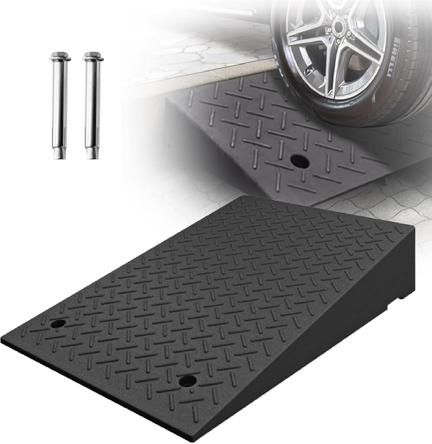 Rubber Curb Ramp Heavy-Duty Threshold Ramps Rise Height Kerb Ramp Driveway Ramps for Car Motorcycle Wheelchairs Bikes Loading Dock Truck Forklifts with Stable Grid Structure(19.7x31.5x9.4in)