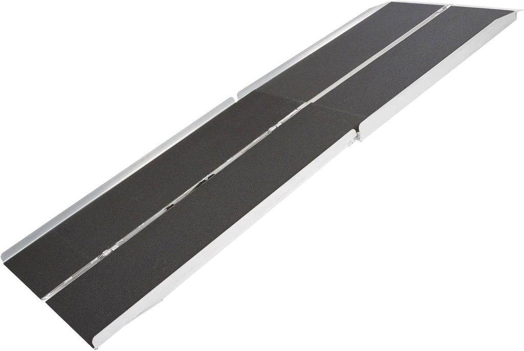 8' Portable Wheelchair Ramp for Home Steps & Entry, 600 lb Capacity, Folding, Non-Slip, for Scooter, Walker, Rollator, Silver Spring