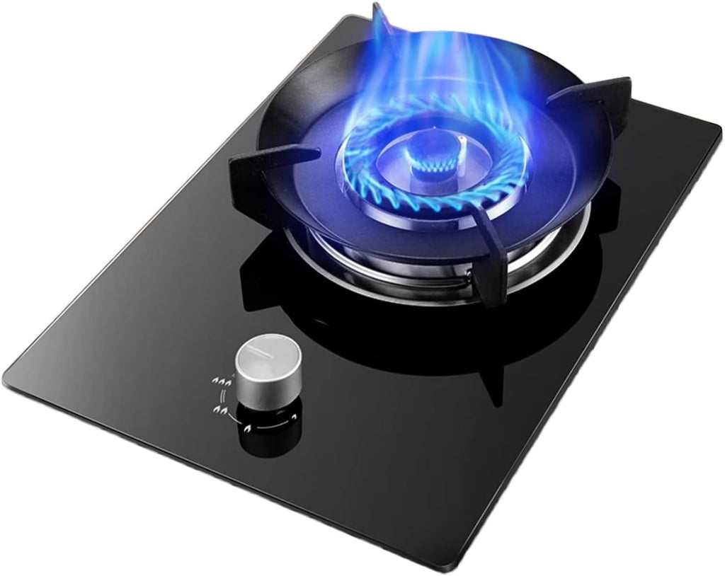 Gas Stove 1 Burner,5KW Rotary Fire,Black Tempered Glass Cast Iron Pot Support,Natural Gas/liquefied Gas Conversion Stove,with Flameout Protection(NG)
