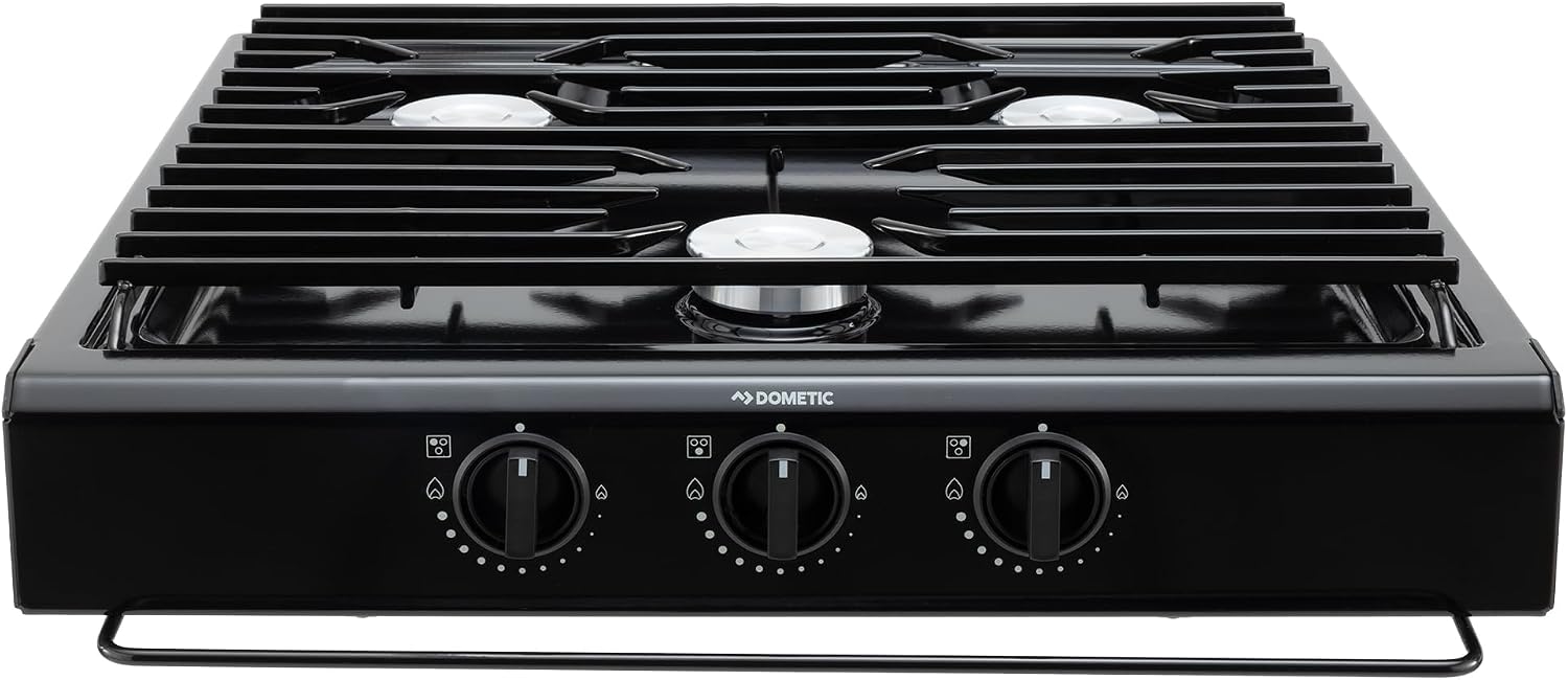 Replacement for Atwood 50300 RV Three Burner Cooktop | RV Cooktop Stove | 9,000 BTU front burner 6,500 BTU rear burners | Gas Burners