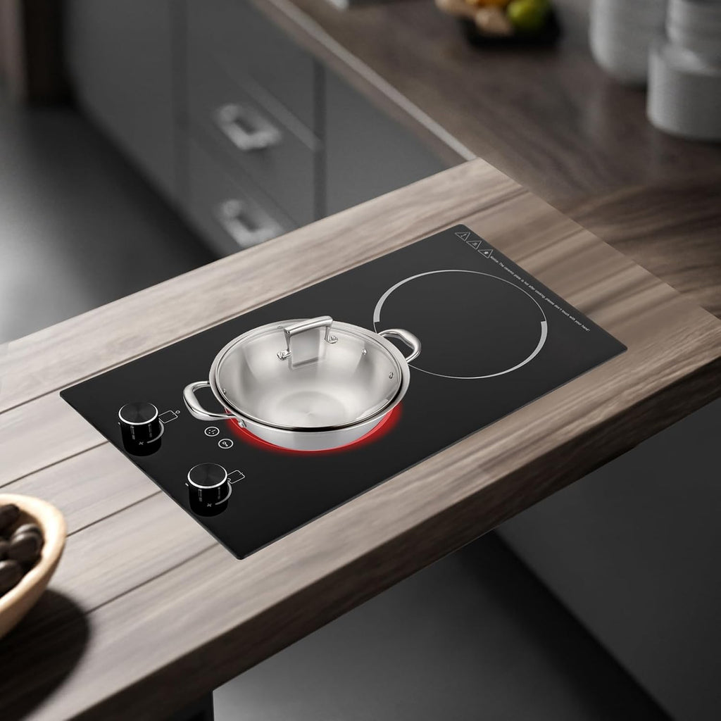 2-Burner Electric Induction Cooktop Stove Top, 110V Double Induction Cooktop Touch Control Child Lock Electric Cooktop 9 Power Levels LED Display Screen Kids Lock & Timer