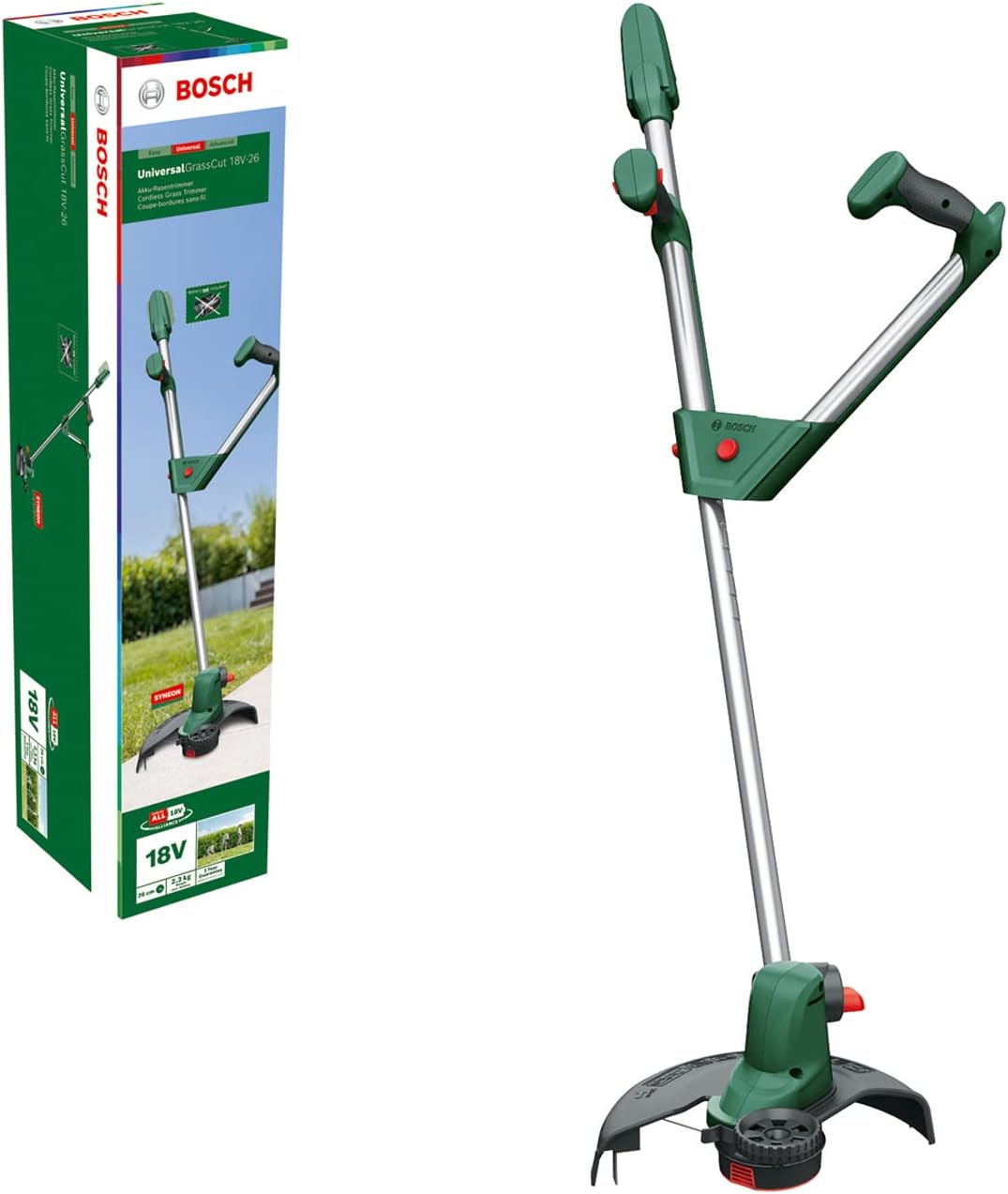 Bosch Professional Home and Garden 06008C1D04 GrassCut Universal Battery Trimmer Without Battery, 18 V System, Cutting Diameter: 26 cm, Adjustable Handles, Boxed