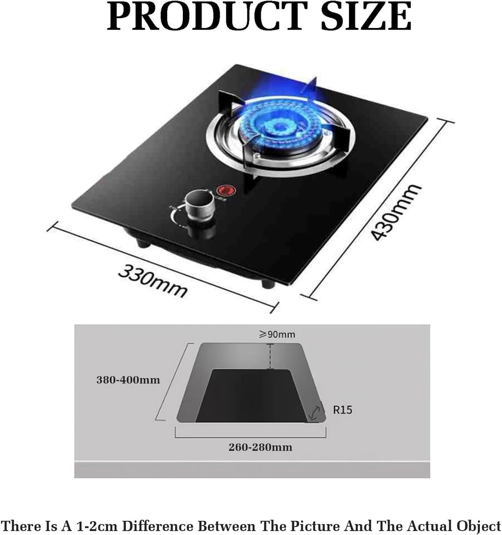 Gas Stove 1 Burner,4.5KW Kitchen Counter Top Stove,Tempered Glass Cast Iron Pot Rack,with Flameout Protection,for Home Kitchen(LPG)