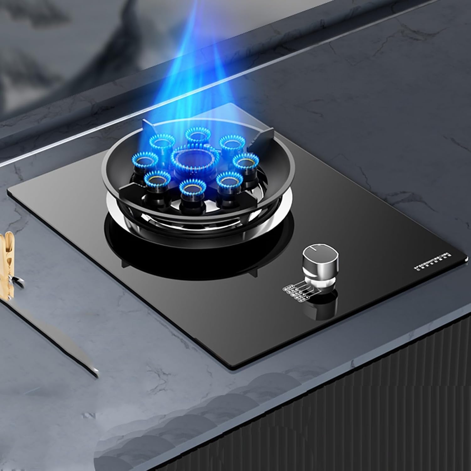 Single Burner Gas Stove,5.2kW Nine-Cavity High Fire,Tempered Glass with Timer and Flameout Safety for Home Kitchen(NG)