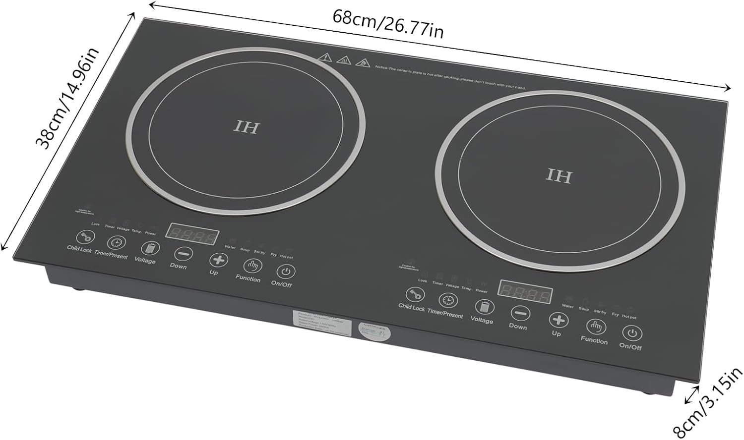 Portable Induction Cooker Cooktop Countertop Double Burner Independent Control, 1200W+1200W Low Noise Electric Cooktops 110V Induction Cooker Heater with 8 Gear Firepower for Kitchen Cooking