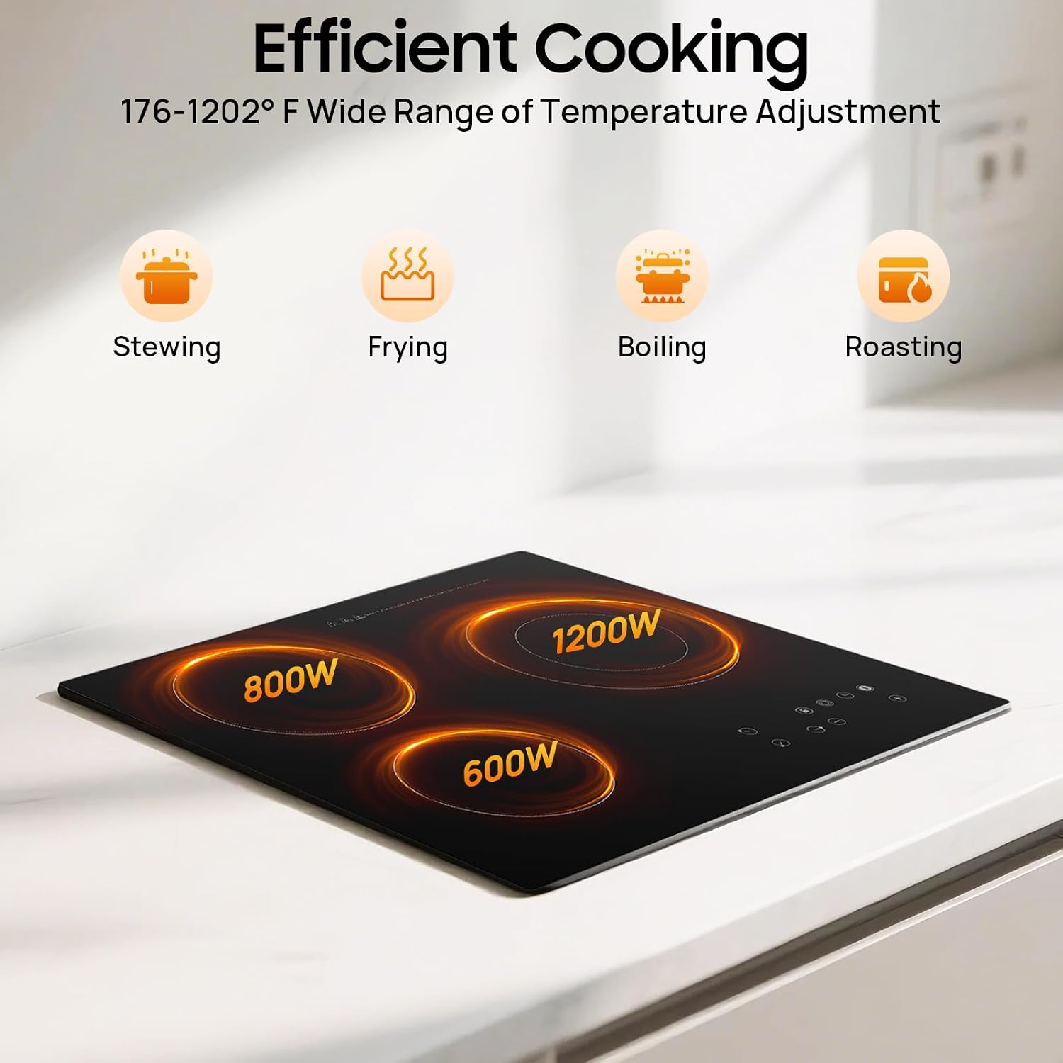 Electric Ceramic Stove,Induction Cooktop 3 Burners Radiant Electric Stove Top With Timer, Child Safety Lock Easy To Clean, Suitable Ideal For Home Kitchen, Apartment, Rv, Office