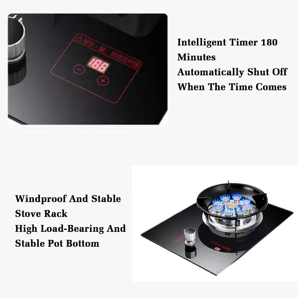 43cm Gas Cooktop,1 Burner Gas Cooker,5.2KW Nine-Cavity High-fire Timer,Gas/LP Gas Conversion,with Flameout Protection,for Home Kitchen(NG)