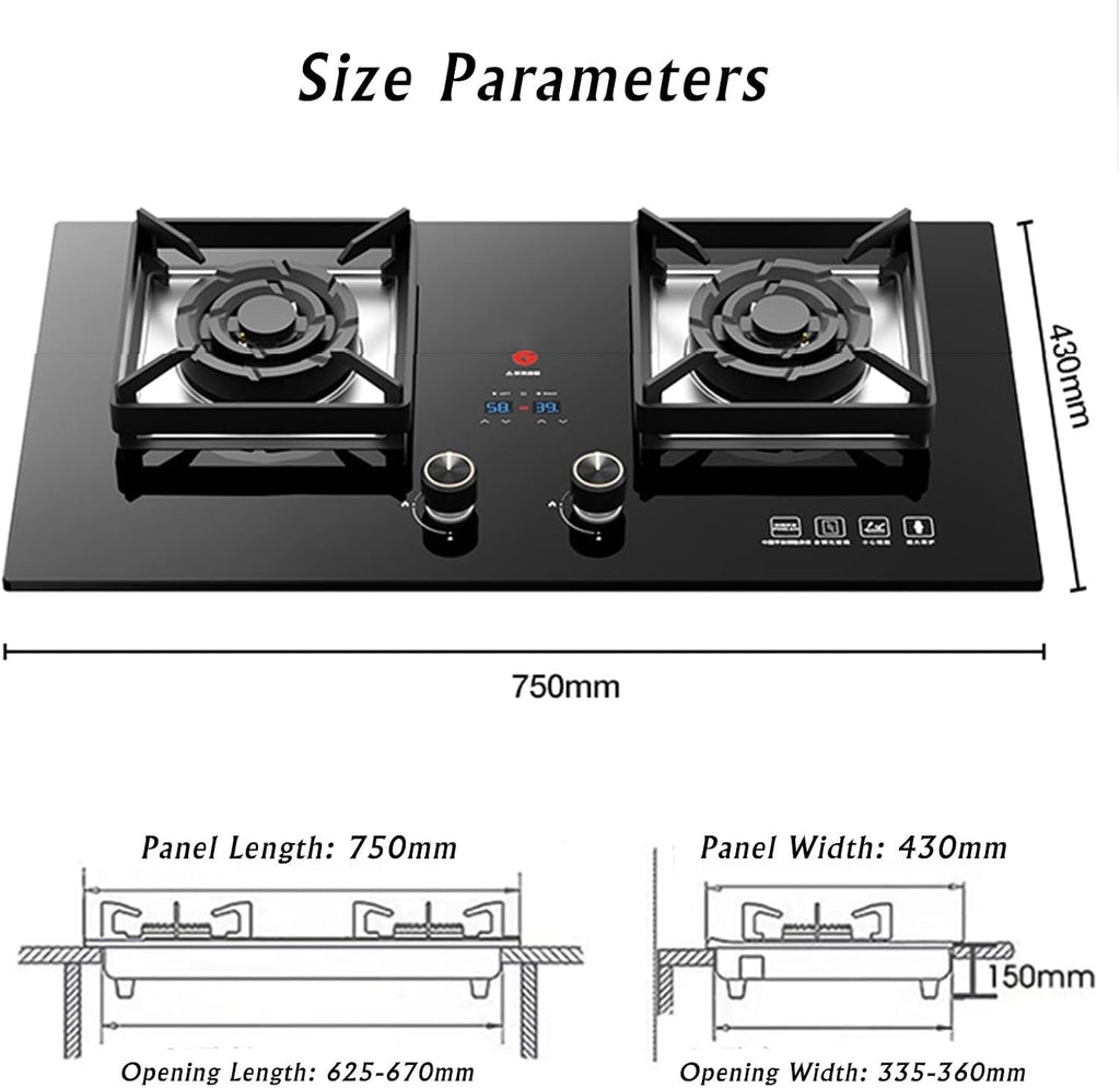 Portable Gas Stove with 2 Burners, 5.2KW, Black Tempered Glass Cooking Top, with Flame Failsafe and Cast Iron Pot Rack (Size : LPG)