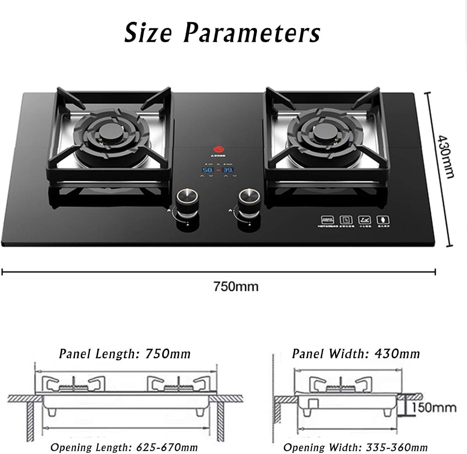 Portable Gas Stove with 2 Burners, 5.2KW, Black Tempered Glass Cooking Top, with Flame Failsafe and Cast Iron Pot Rack (Size : NG)