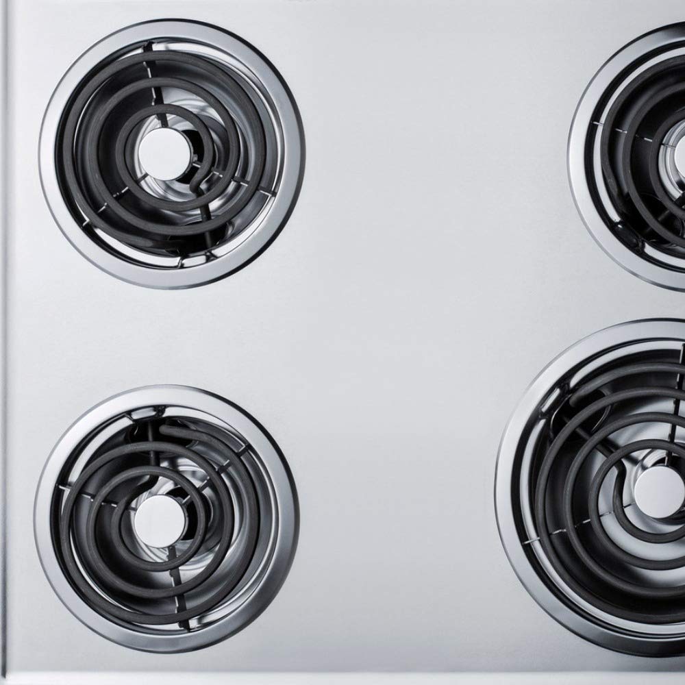 Summit 30' 4 Burner Electric Cooktop. 230 Volt Coil Electric Cooktop, Stainless Steel Look- ZEL05