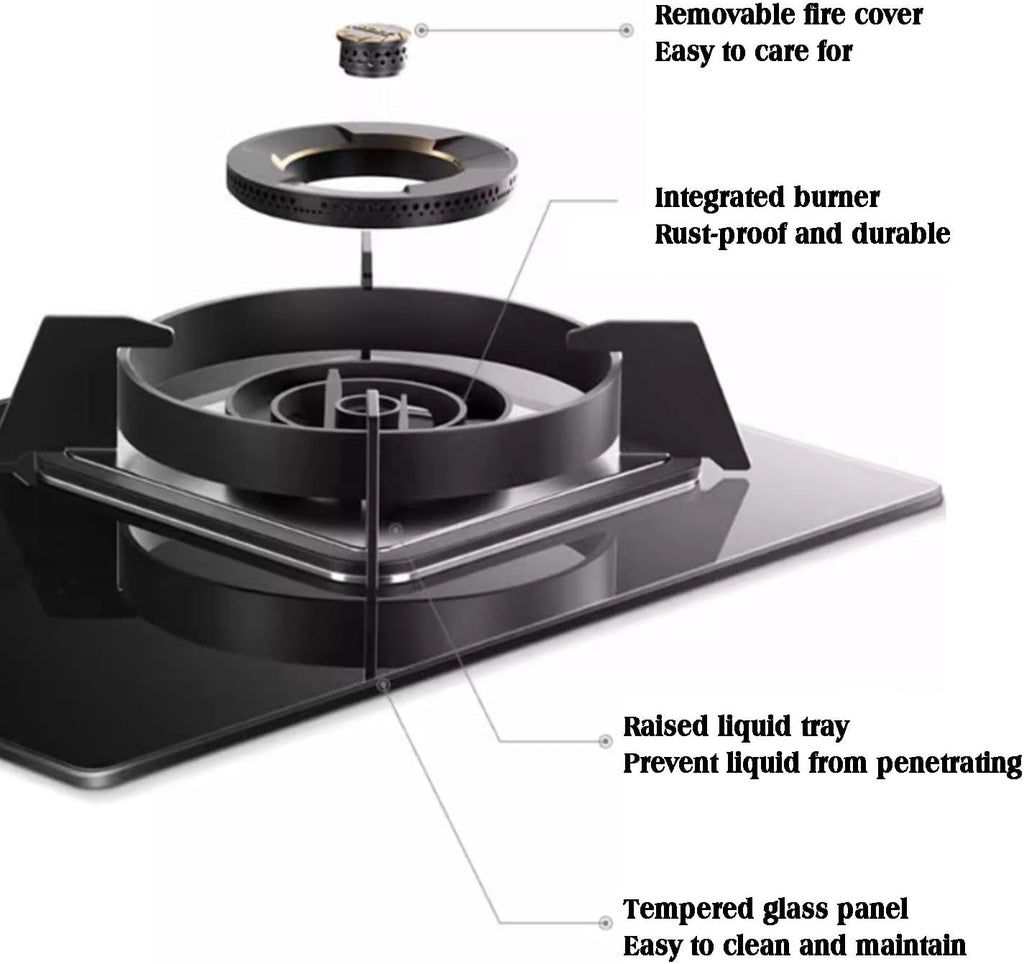 Gas Stove,Portable Tempered Glass Gas Hob LPG/NG Cooker,for Home Camping Garden Catering,Heat Load:5.2KW/17742.4BTU,1 Burner Embedded (Color : NG)