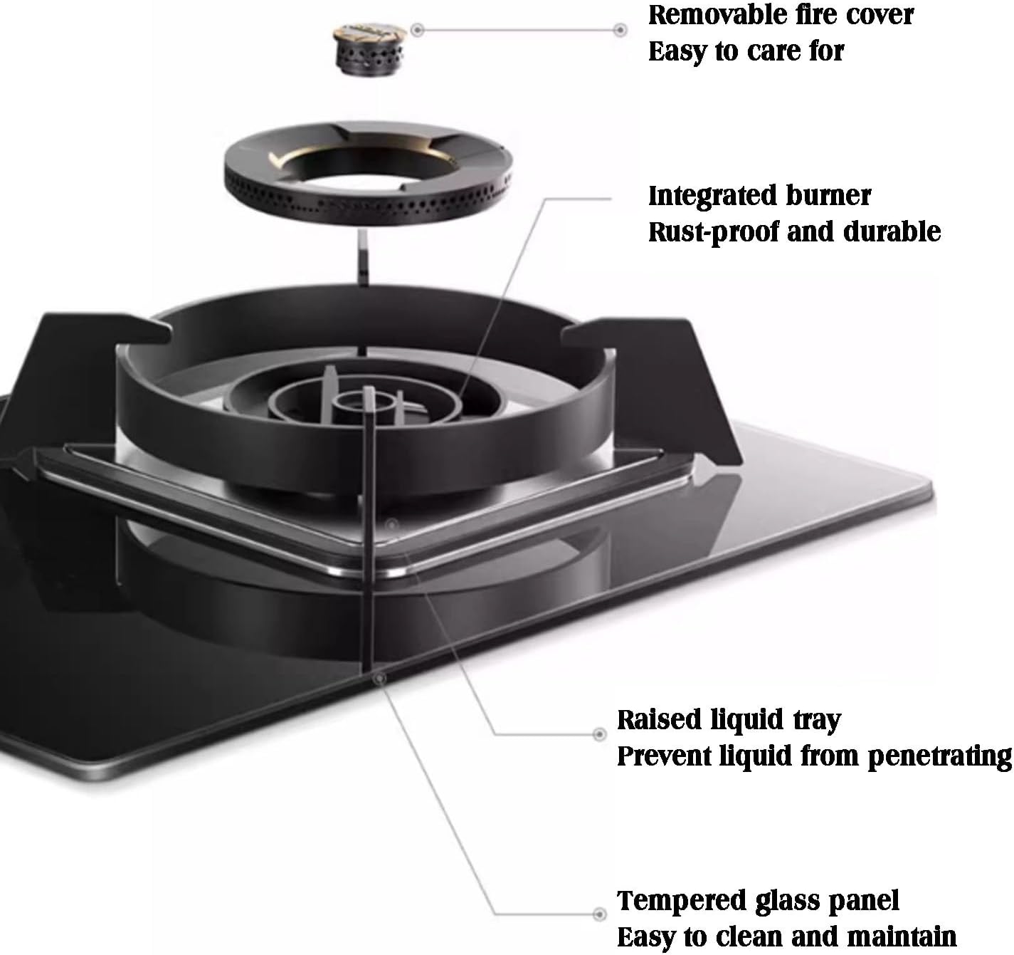 Gas Stove,Portable Tempered Glass Gas Hob LPG/NG Cooker,for Home Camping Garden Catering,Heat Load:5.2KW/17742.4BTU,1 Burner Embedded (Color : LPG)