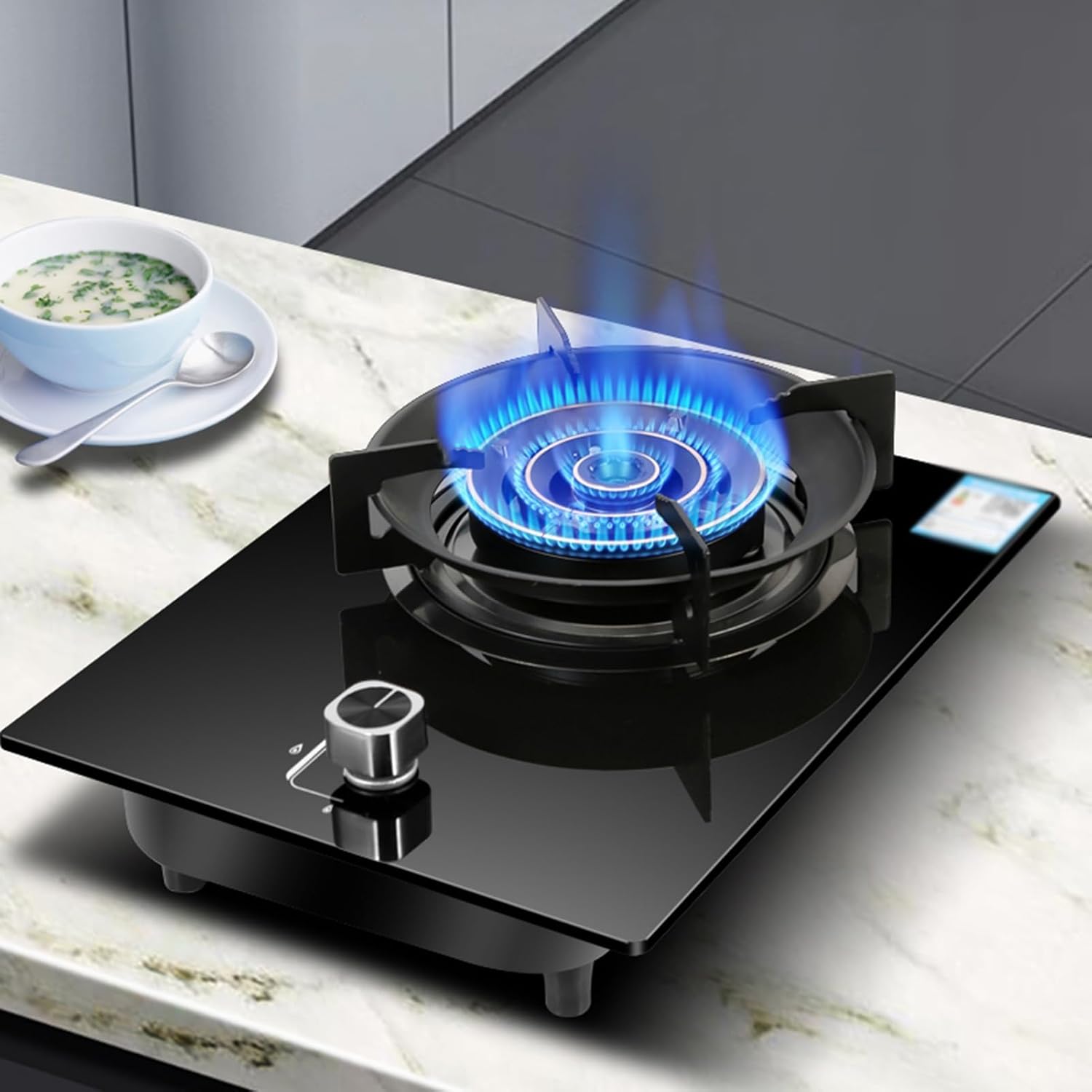 Gas Stove 1 Burner,5.2KW Four-Ring Flame Tempered Glass Gas Stove,NG/LPG Convertible Stove,Graded Adjustable Fire Power,with Flameout Protection(NG)