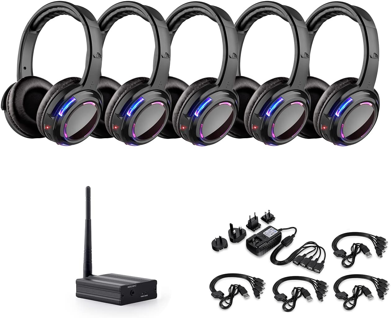 Professional Silent Disco LED Wireless Headphones and RF LED Silent Disco Earphones for iPod MP3 DJ Music Pary Club (30 led Headphone + 1 Transmitter)