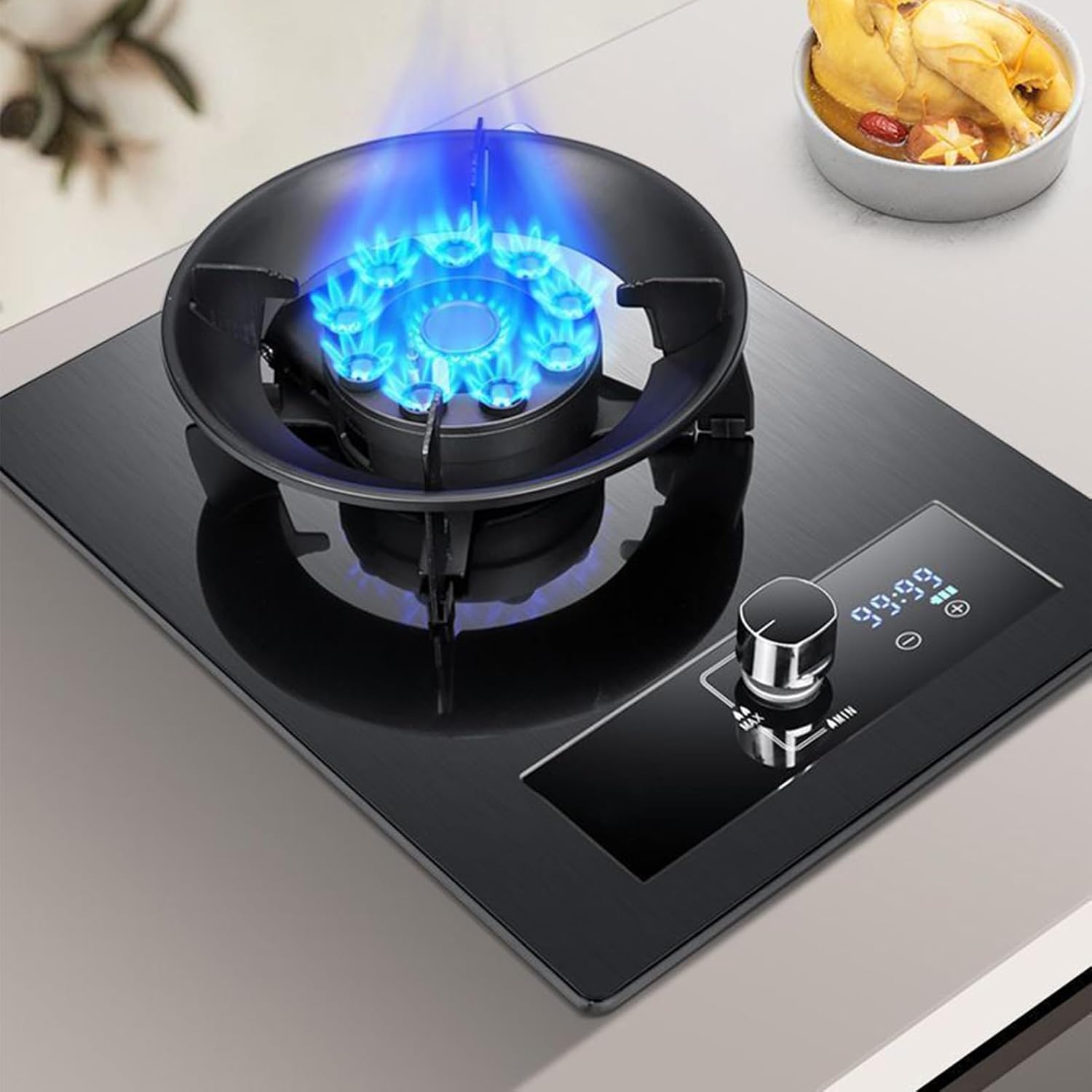 Gas Stove 1 Burner,5.2KW Gas Stove,Gas/LP Gas Conversion Stove,Tempered Glass Cast Iron Pot Rack,with Flameout Protection,for Home Kitchen(LPG)