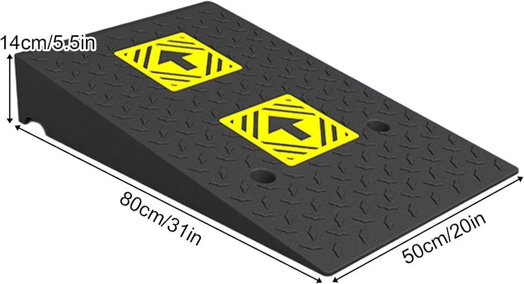 Heavy Duty 6614lb/3000kg Curb Ramp, Non-Slip Surface, Threshold Ramp with Yellow Arrow, Suitable for Car, Motorcycle, Bike, Wheelchair(80 * 50 * 14cm/31 * 20 * 5.5in)