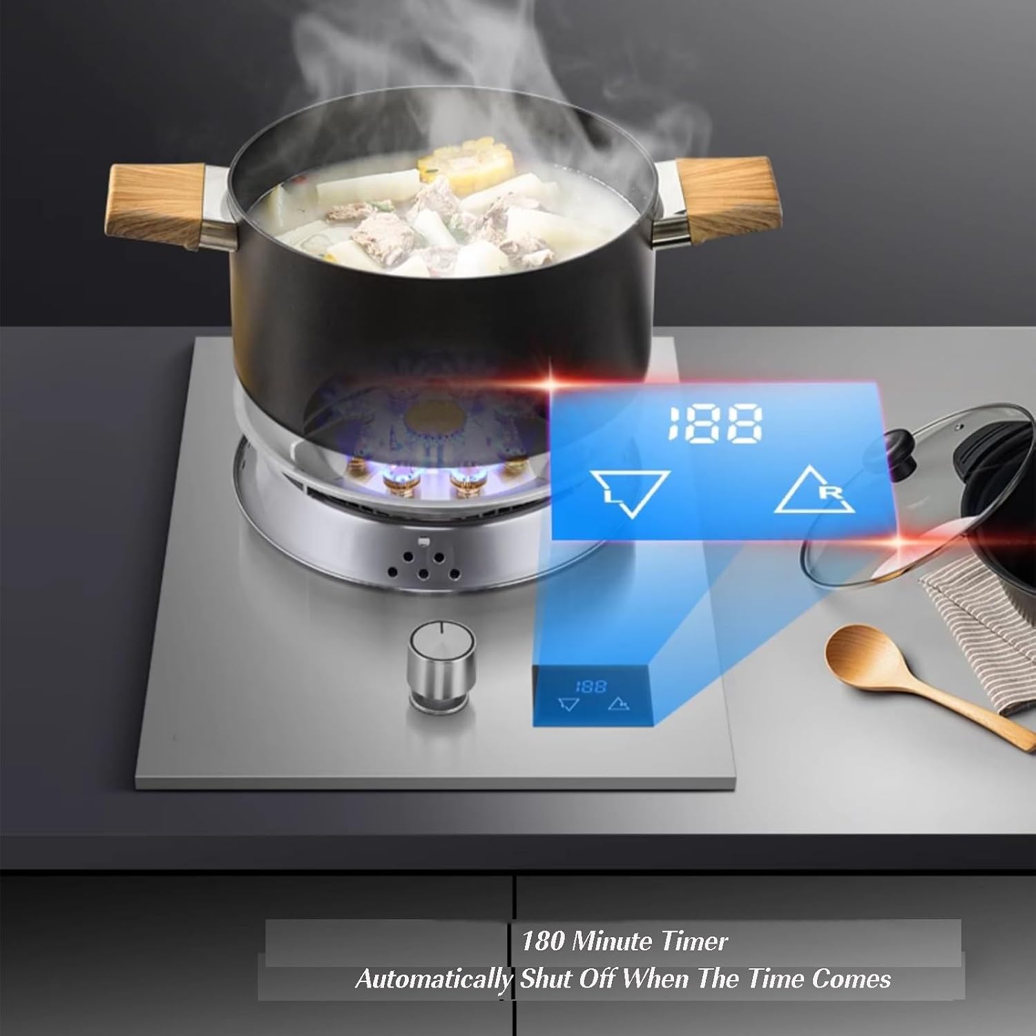 Single Burner Gas Stove,Stainless Steel Gas Stove with Timer and Flameout Protection Function,with Thermocouple Protection Ideal for Kitchens,Apartments(LPG)