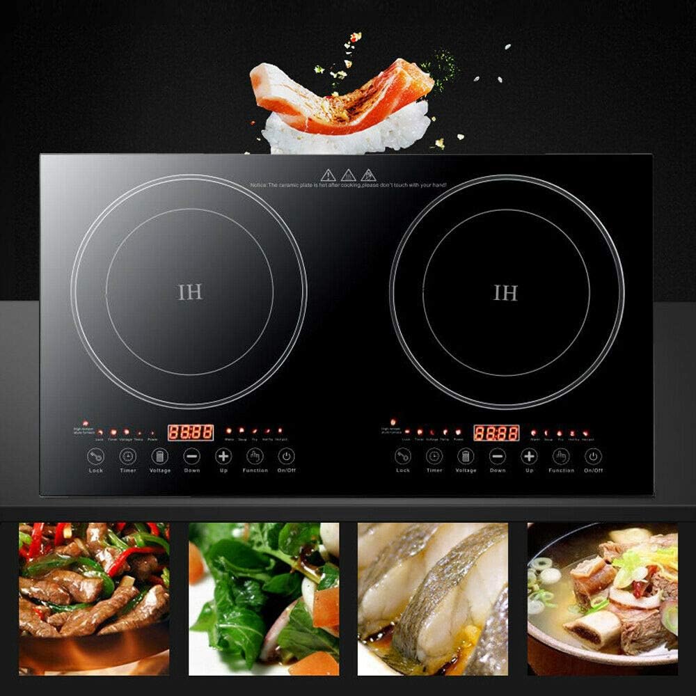 2400W Dual Induction Cooktop with Safety Lock & Timer&Presetting, 2 Burner Independent Control Electric Cooker with 8 Gear Firepower Portable Induction Stove Cooker for 4.72-9.65inch Cooker 110V