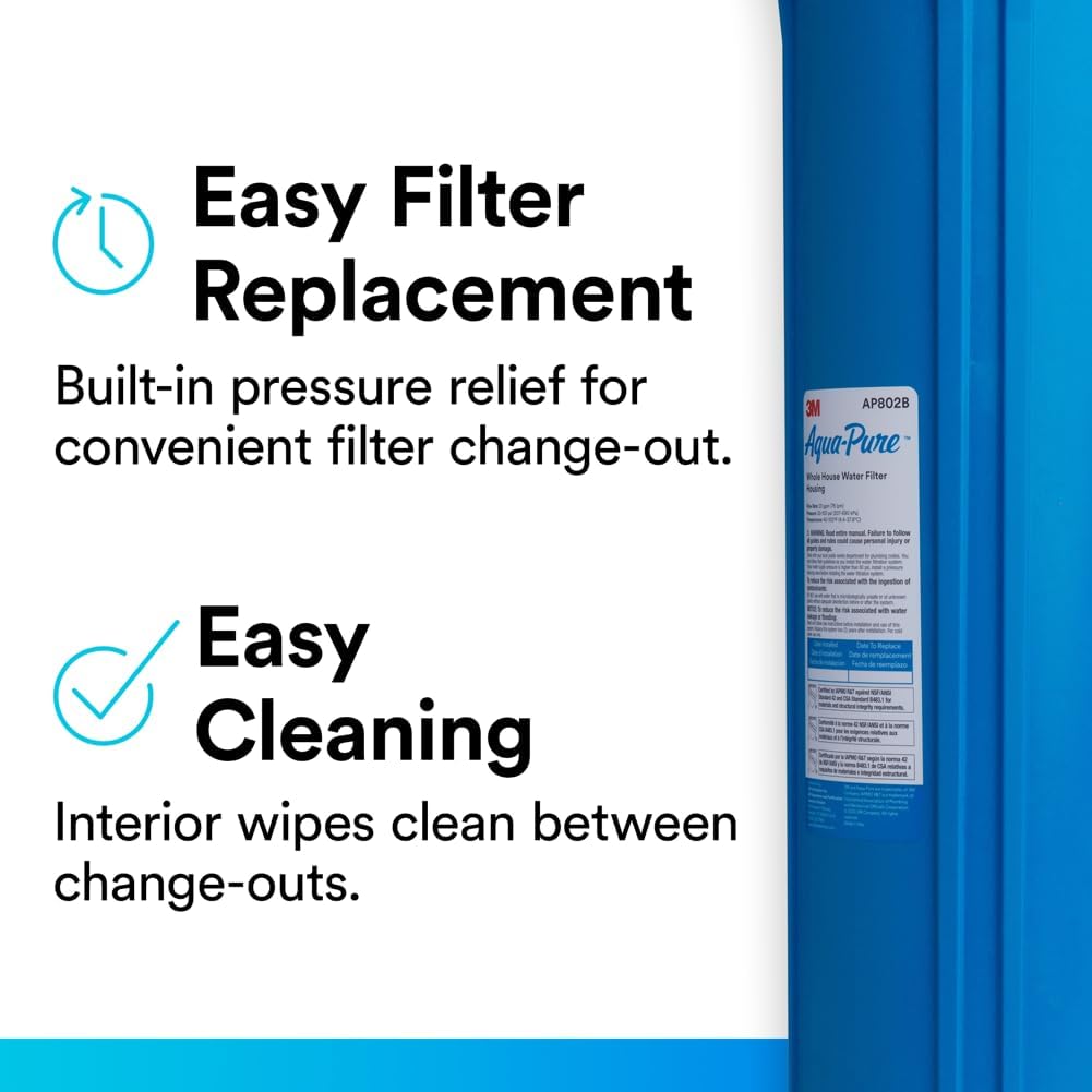 3M Aqua-Pure AP800 Series Whole House Filter Housing AP802B, 5639202, Large Diameter, Blue Sump, 20 in, 1' NPT