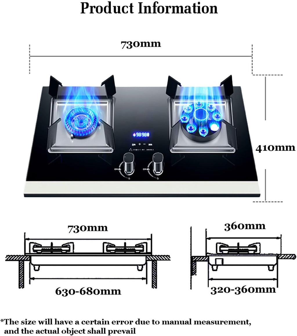 Propane Stove,2 Burners Portable Propane Stove,tempered Glass Gas Cooktop,Maximum 17060BTU Suitable for Home Kitchens and Dining Rooms (Color : NG, Size : Style 2)