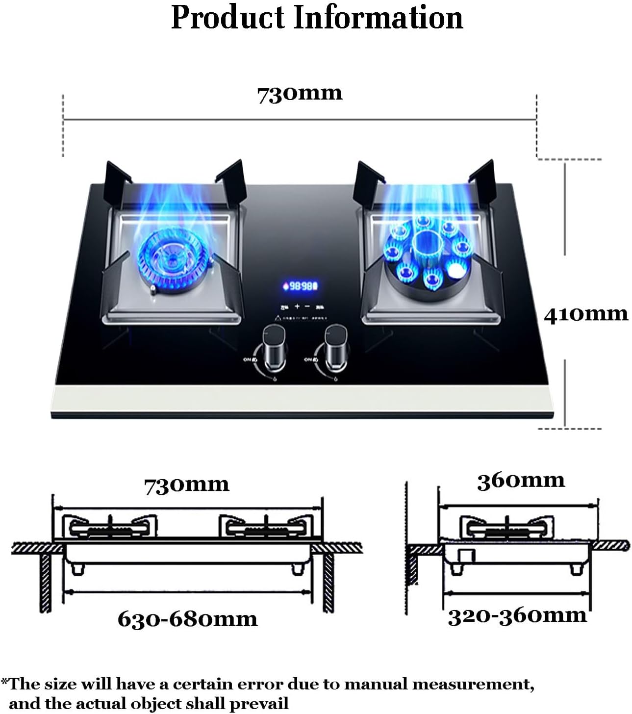Propane Stove,2 Burners Portable Propane Stove,tempered Glass Gas Cooktop,Maximum 17060BTU Suitable for Home Kitchens and Dining Rooms (Color : NG, Size : Style 2)