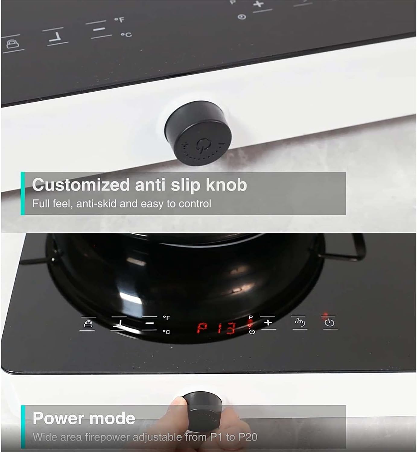 Electric Cooktop, Portable Induction Cooker with 2 Independent Controls, 100°F-575°F Temperature Adjustment, 1300W - Multiple Power Levels, 240Min Timer