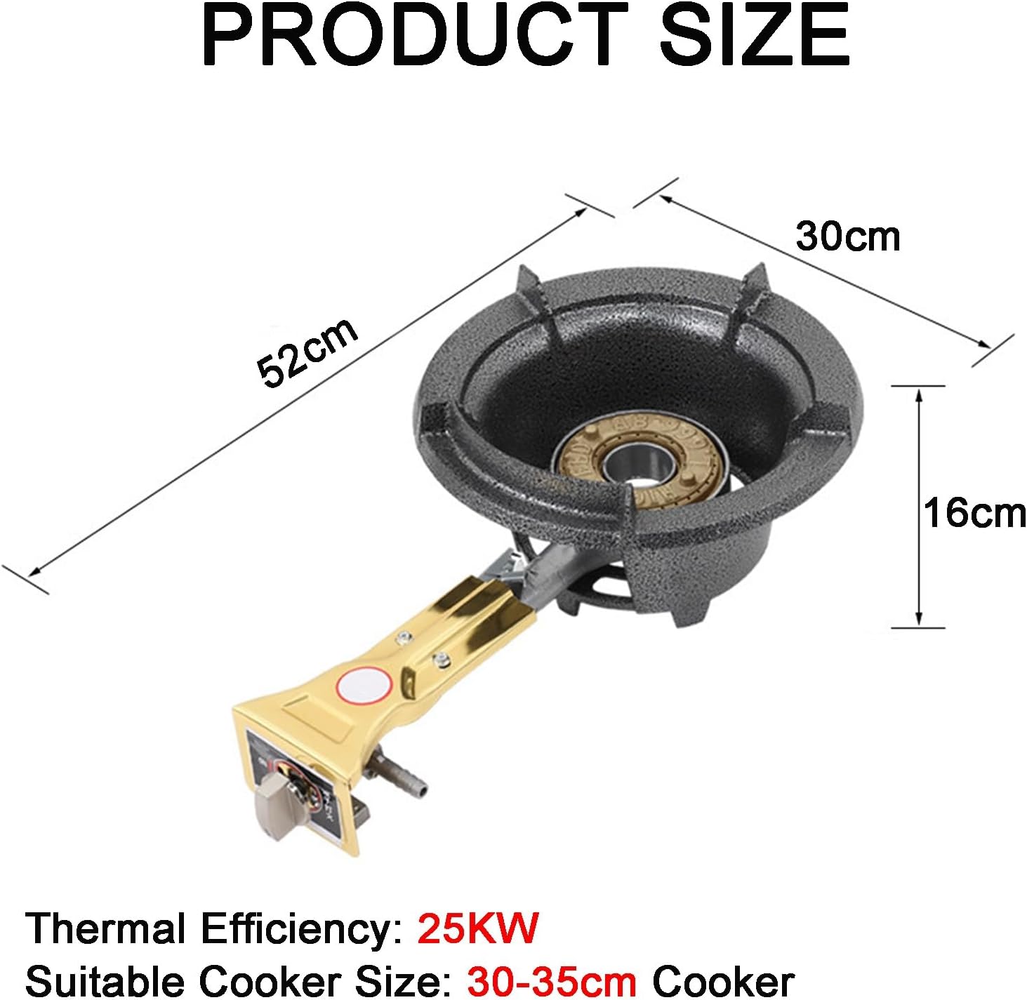 Gas Stove 1 Burner,25KW Tabletop Liquefied Gas Stove,Black Cast Iron Pot Rack with Knob,with Automatic Flameout Protection Device,Energy and Gas Saving(30cm)
