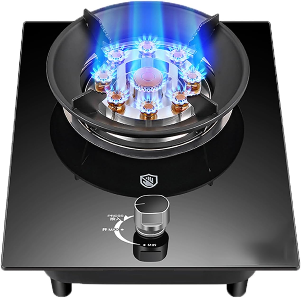 Black Single Burner Gas Stove5.2kW 9-Cavity Wok Burner,Tempered Glass Top with Flameout Protection,for Home and Outdoor Cooking(NG)
