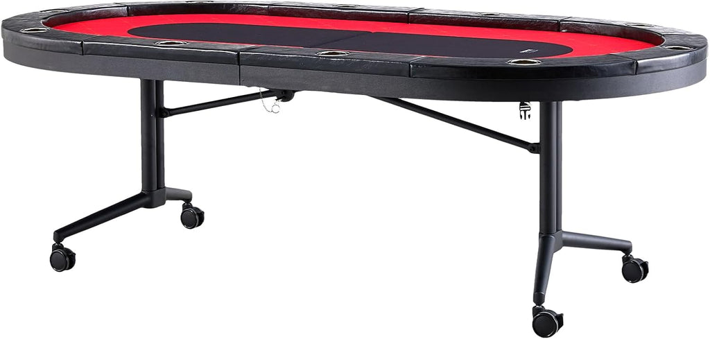 VEVOR 90' Oval Casino Leisure Table: 10 Player, Blackjack Texas Holdem Poker Table with Stainless Steel Cup Holders and Padded Rails, Portable Folding Card Board Game Table