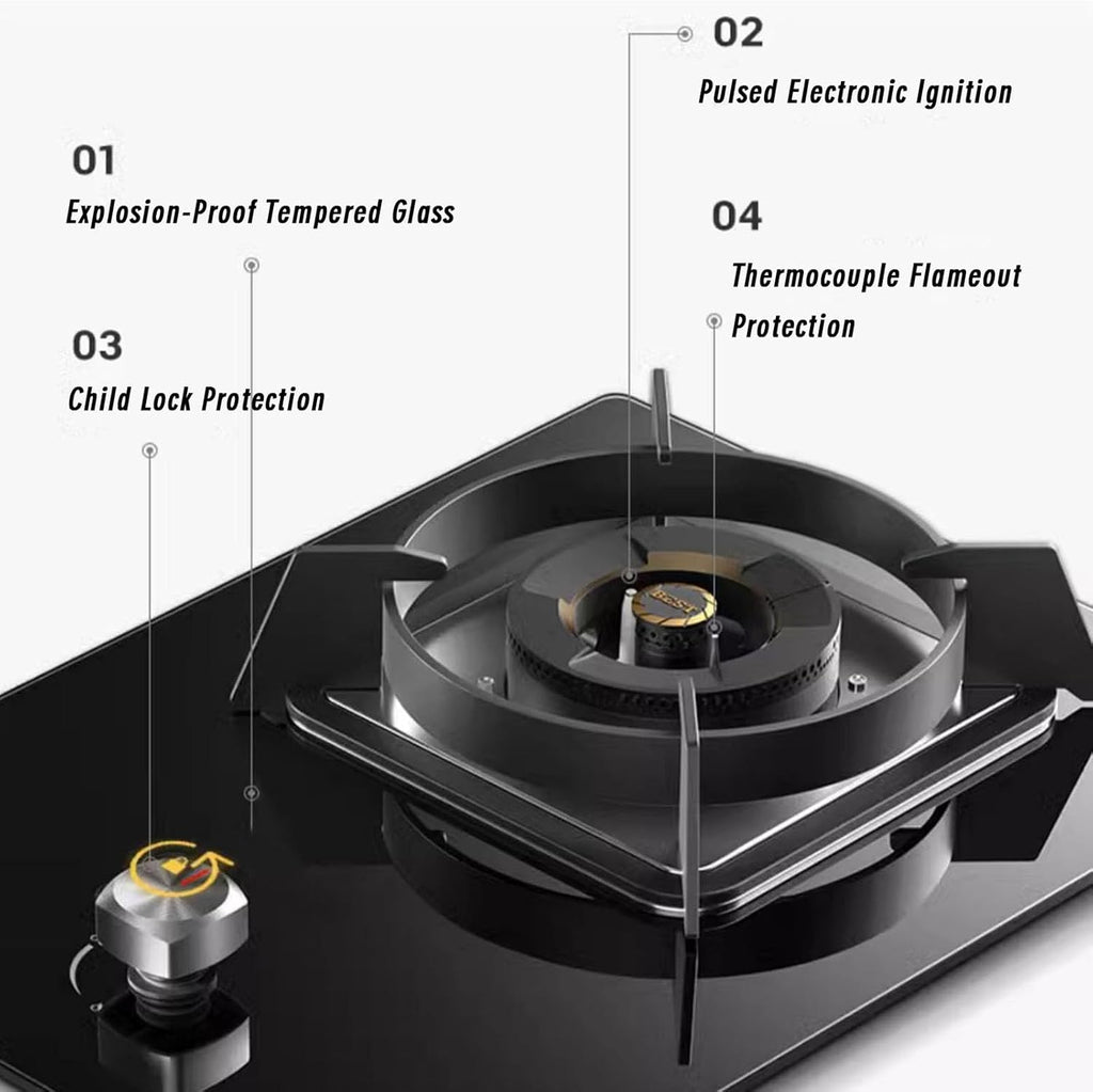 Gas Stove,Portable Tempered Glass Gas Hob LPG/NG Cooker,for Home Camping Garden Catering,Heat Load:5.2KW/17742.4BTU,1 Burner Embedded (Color : LPG)