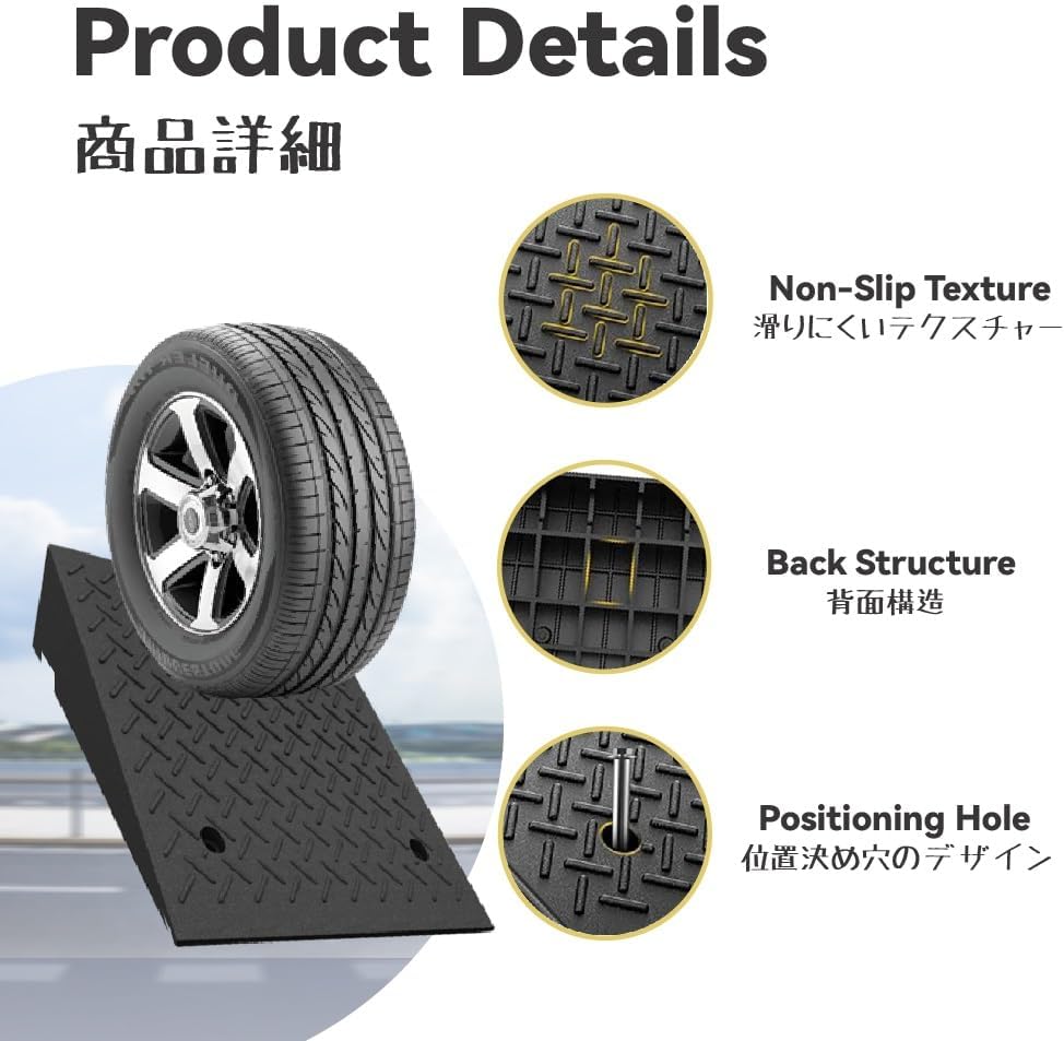 Rubber Curb Ramp Heavy-Duty Threshold Ramps Rise Height Kerb Ramp Driveway Ramps for Car Motorcycle Wheelchairs Bikes Loading Dock Truck Forklifts with Stable Grid Structure(19.7x31.5x9.4in)