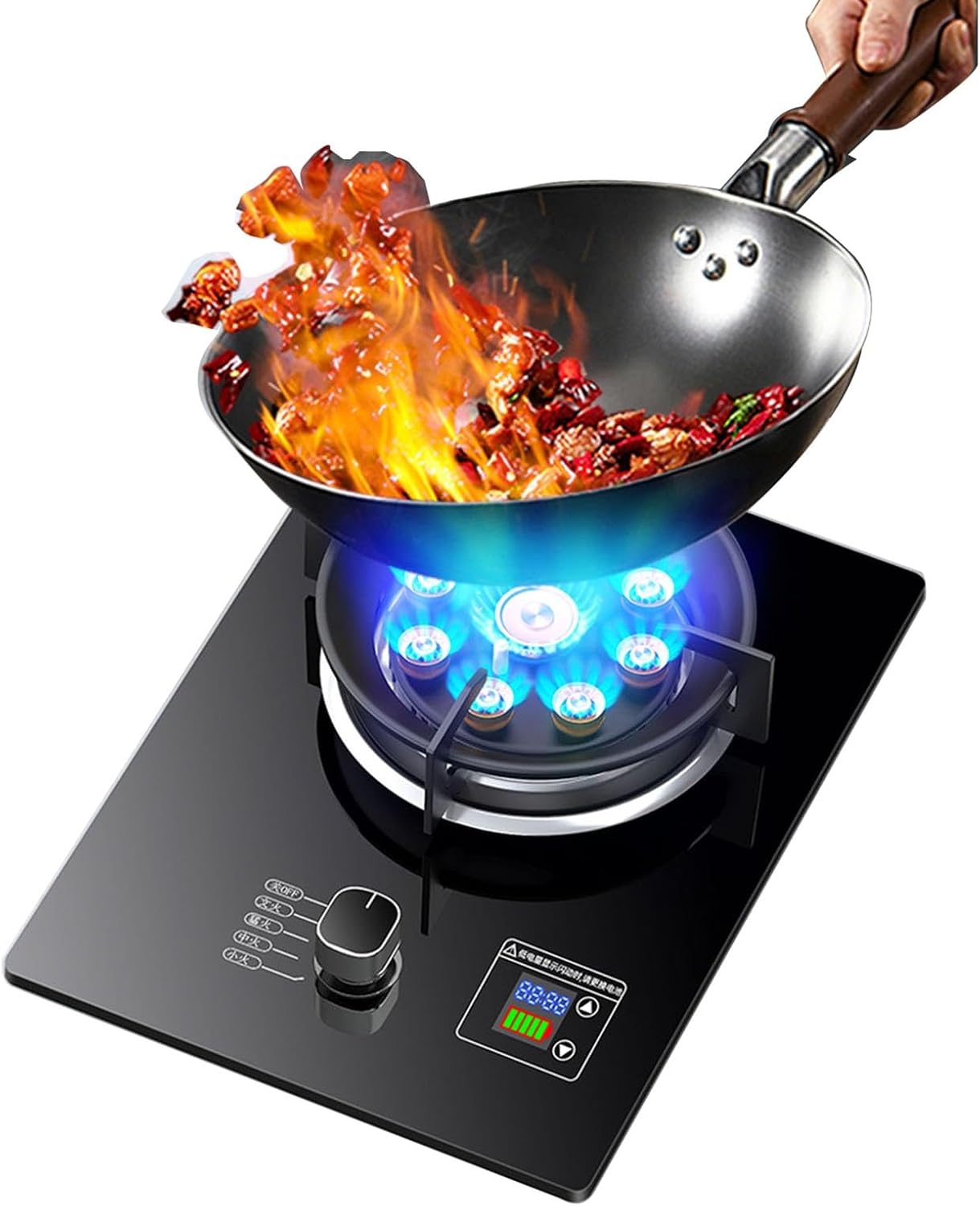 Gas Cooktop 1 Burner, 5.2KW 9-Chamber Fire Ring Wok Burner with Flameout Protection Timer, Anti-Gas Leakage Flame Protection, LPG/Natural Gas Kit (Size : NG)