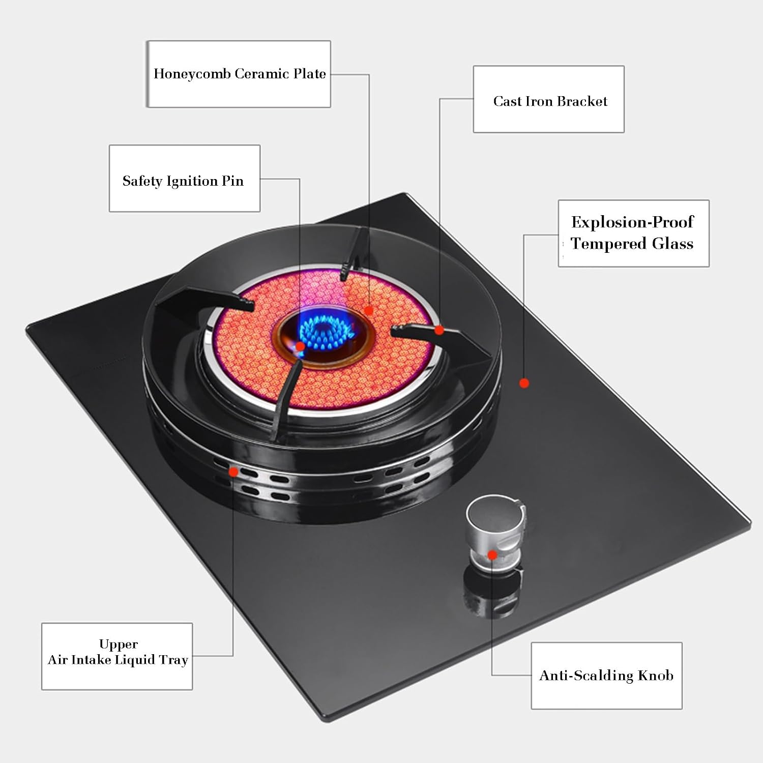 Gas Stove 1 Burner,4.2KW Gas Cooker,Gas/LP Gas Conversion Stove,Tempered Glass Cast Iron Pot Rack,with Flameout Protection,for Home Kitchen(LPG)