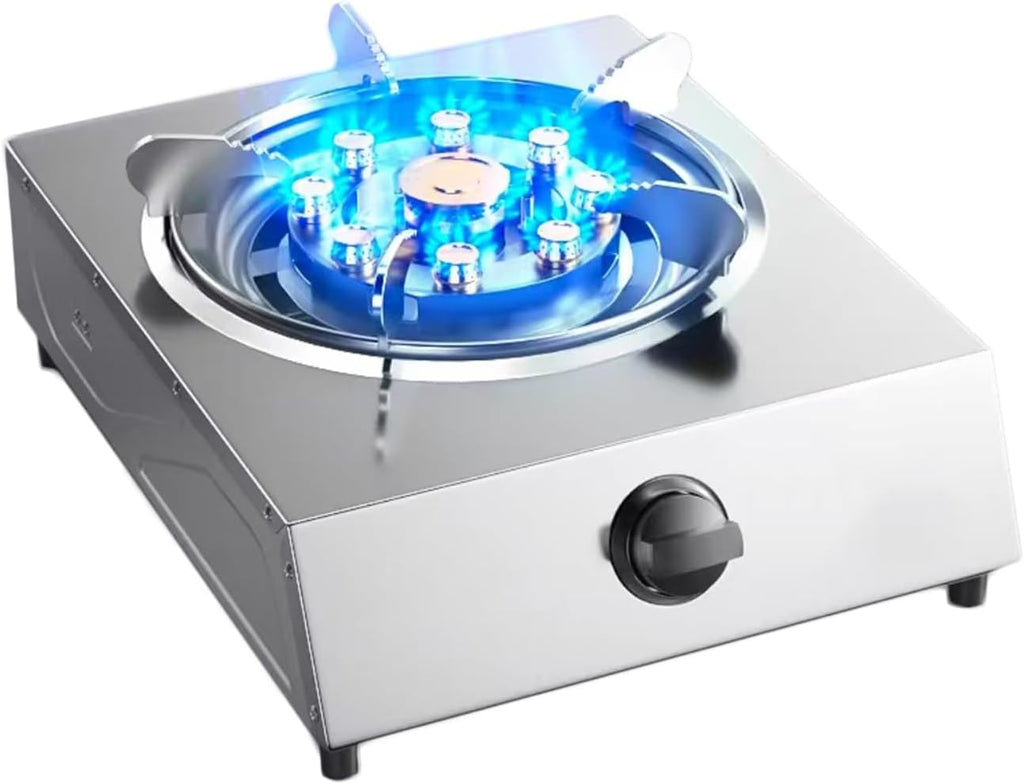 Gas Stove,Single Burner,5.2W Nine-Cavity High-fire Timer,Stainless Steel Catering Indoor Regulators,with Flameout Protection,for Home Kitchen(LPG)