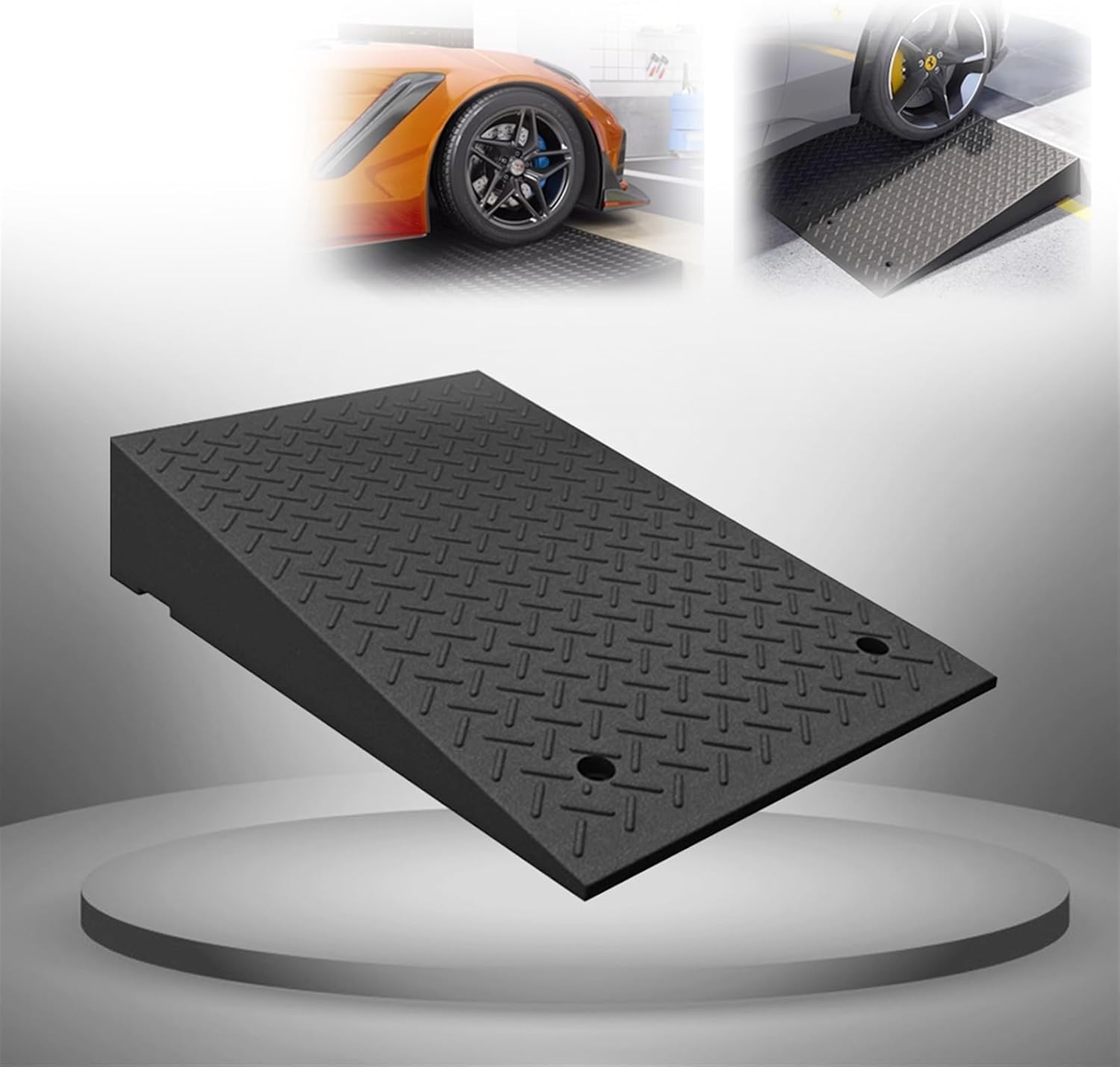 Rubber Curb Ramp Sidewalk Ramp Threshold Ramp Driveway Ramp for Curb Black Heavy Duty Curb Ramp for Trucks Cars Wheelchairs Bikes(19.7x31.5x5.1in)