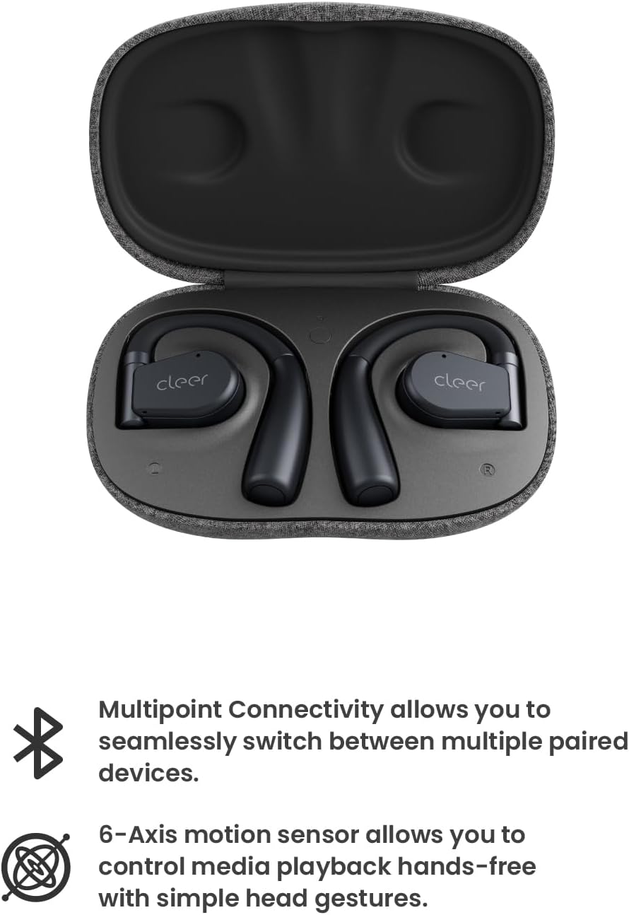 Cleer ARC II Open Ear Headphones, True Wireless Ear Buds with Dual Mic, Sweat Resistant, Multi-Point Connect, 35 Hrs Playtime, Secure Fit, Bluetooth 5.3 Earbuds with Ear Hooks, Preset EQs, Blue