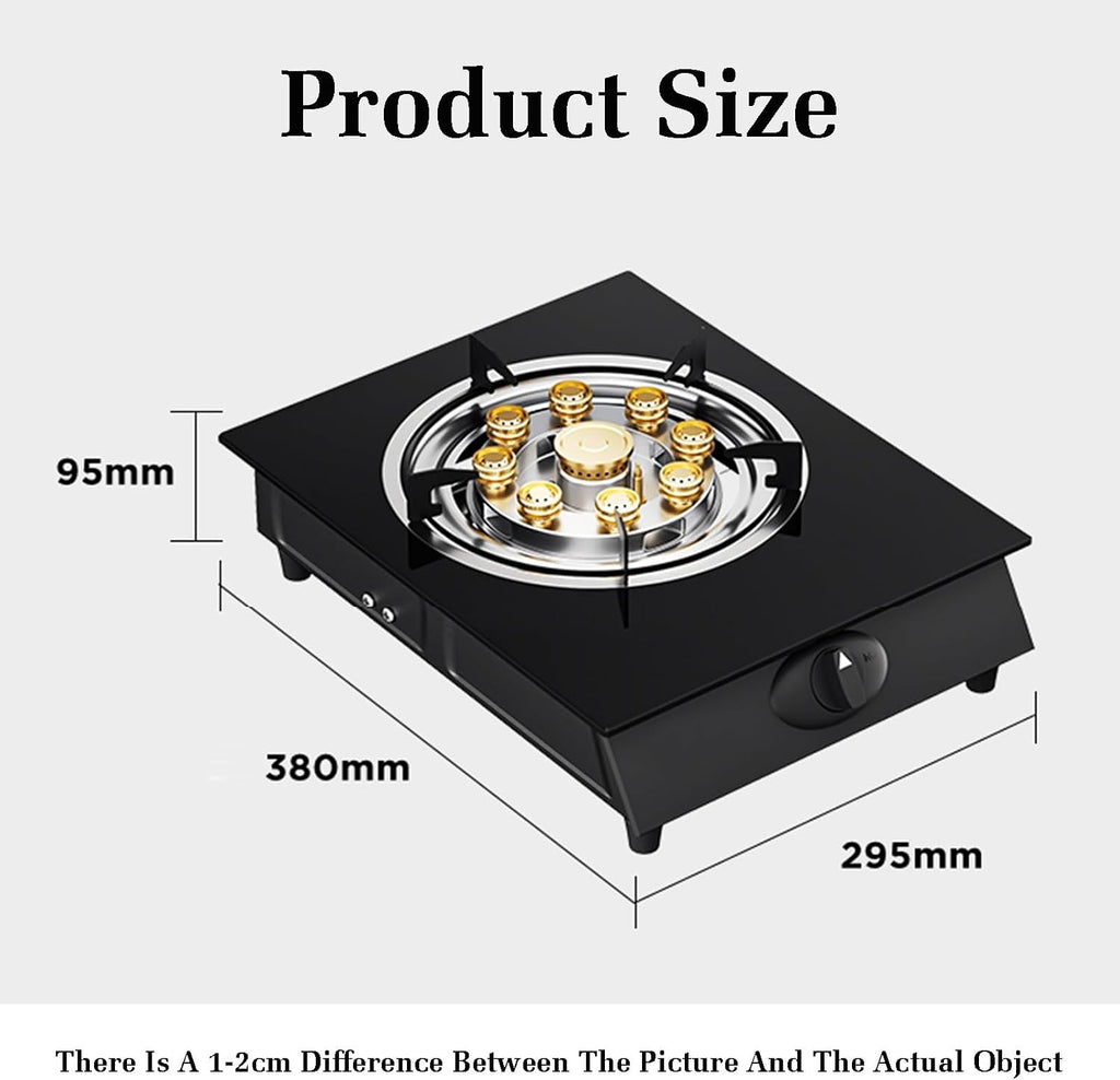 Gas Cooker 1 Burner,4.0KW Nine-Cavity High-fire Timer,Gas/LP Gas Conversion Stove,Tempered Glass Cast Iron Pot Rack,with Flameout Protection,for Home Kitchen(LPG)