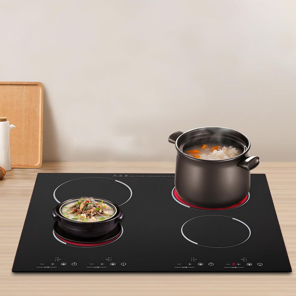 110v Electric Stove Top Burner, Rv Ceramic Cooktop, Sensor Touch Control With Safety Lock, Timer ＆ 9 Heating Levels, Black (4 Burner, 900W+600W+900W+600W)