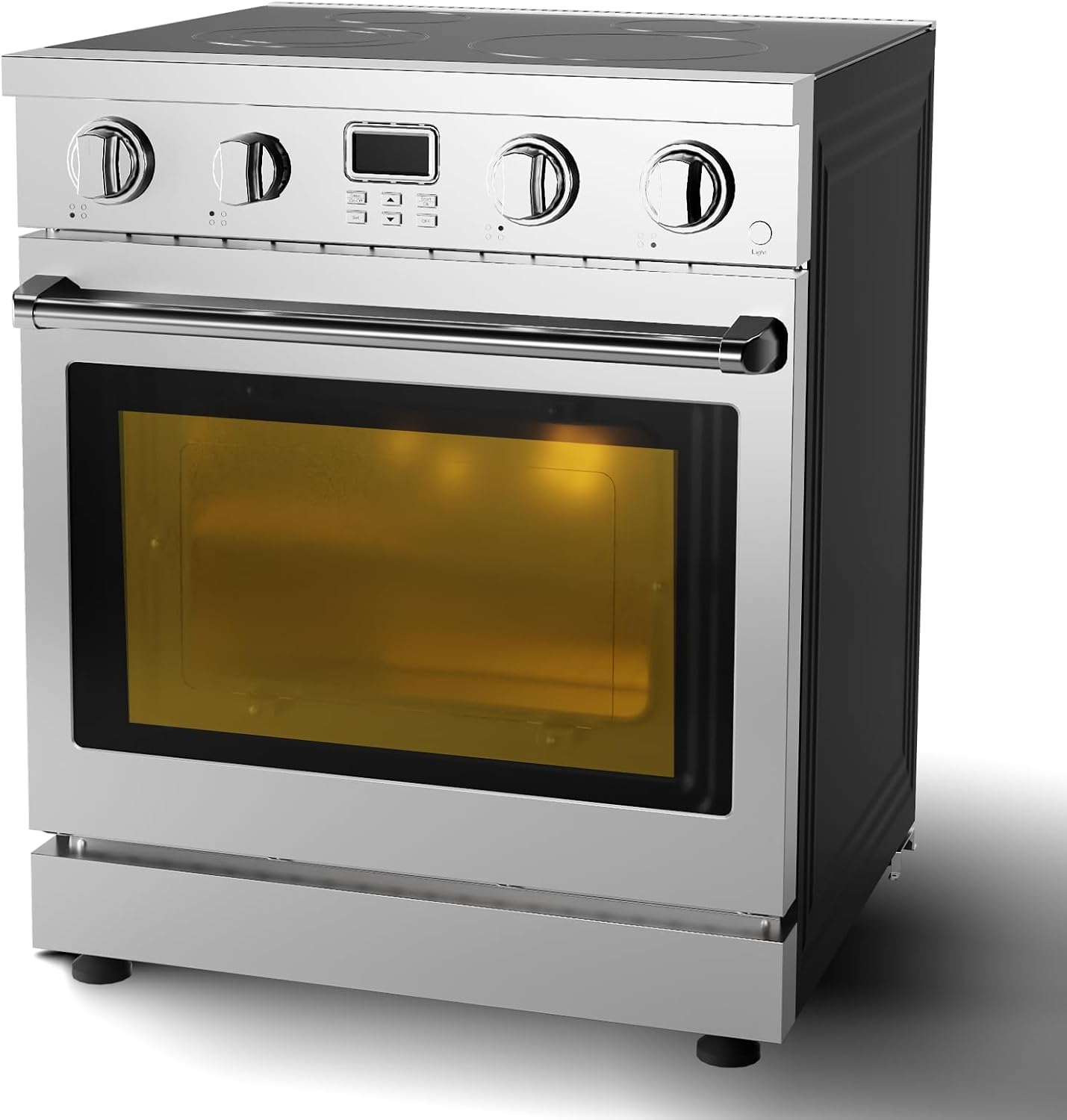30-Inch Electric Range with 4.8 Cu.Ft Convection Oven, 4 High-Powered Burners, 6 Cooking Modes, Smooth Glass Surface, Built-In Timer, Freestanding Professional Kitchen Stove